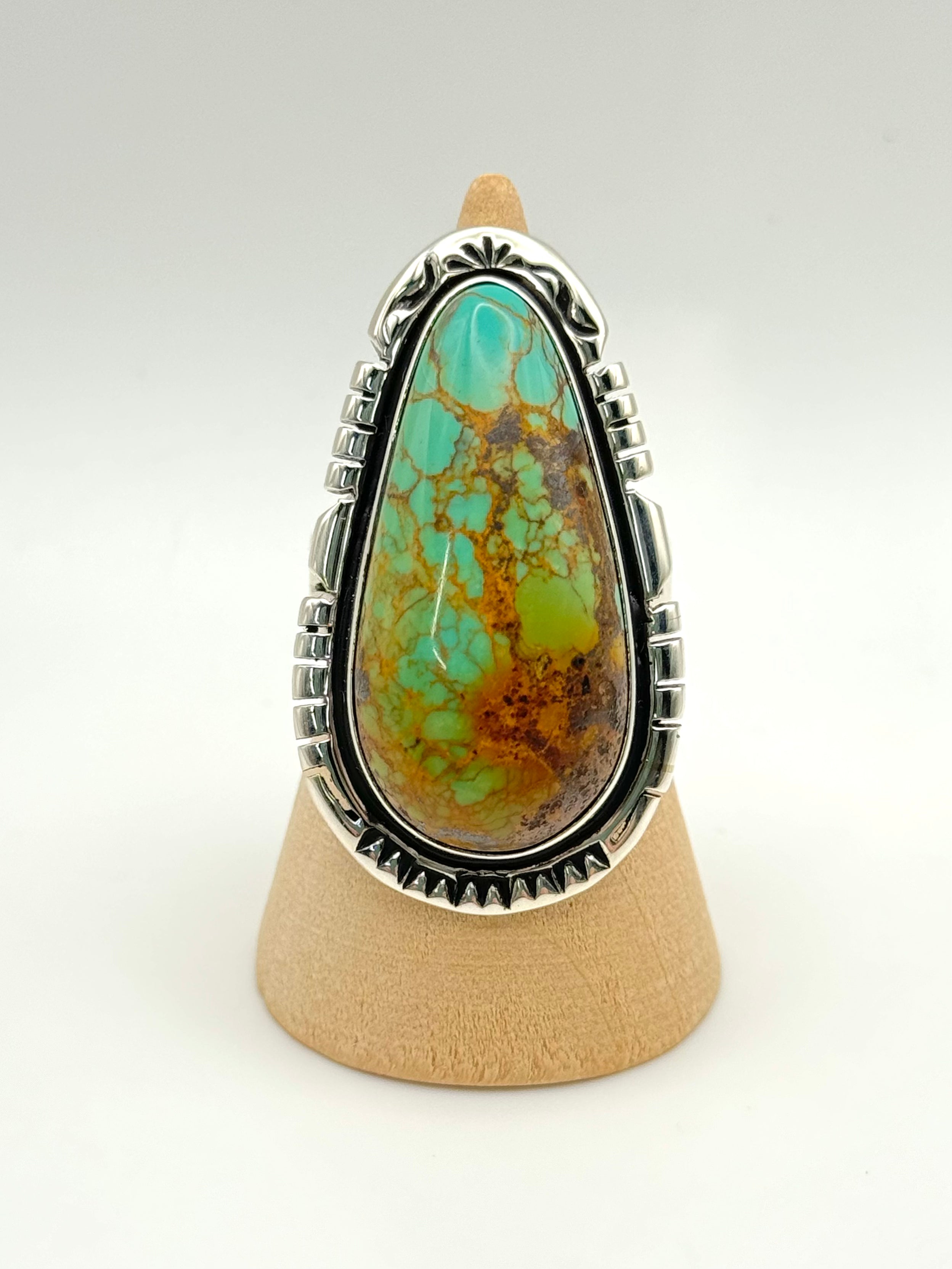 •KINGMAN TURQUOISE - BIGGIE• Navajo silver ring (size 10.75)