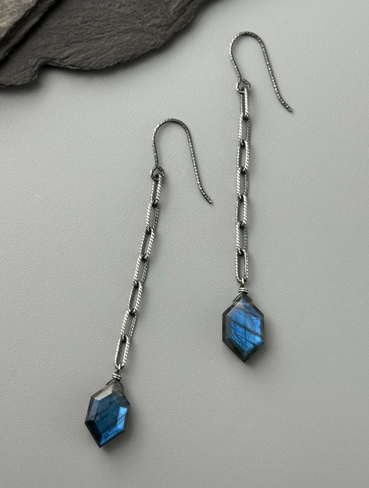 •LINKED• labradorite + oxidized silver earrings