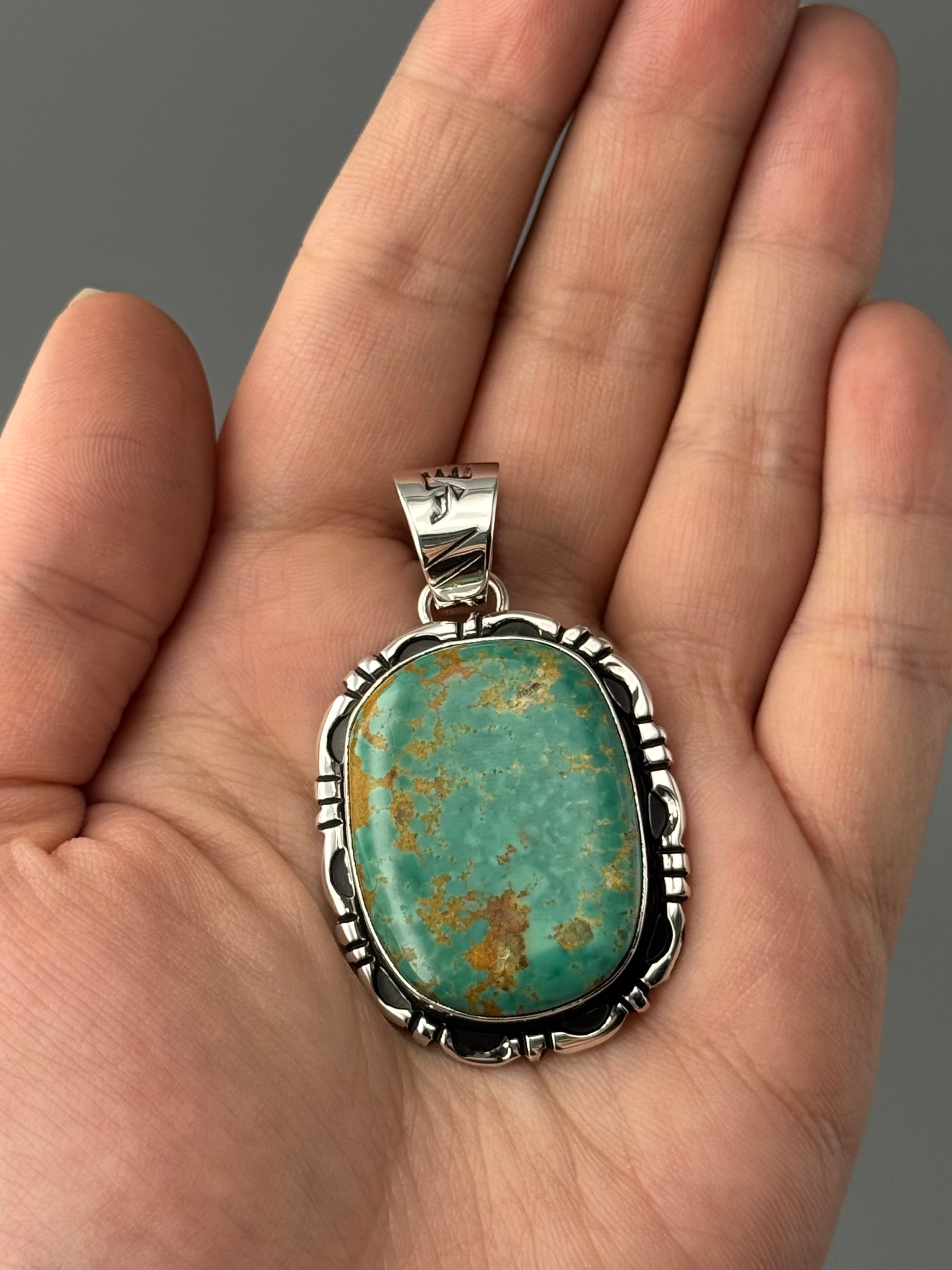 •ARMENIAN TURQUOISE - MOUNTAIN FEATHERS - 1• Navajo sterling silver pendant