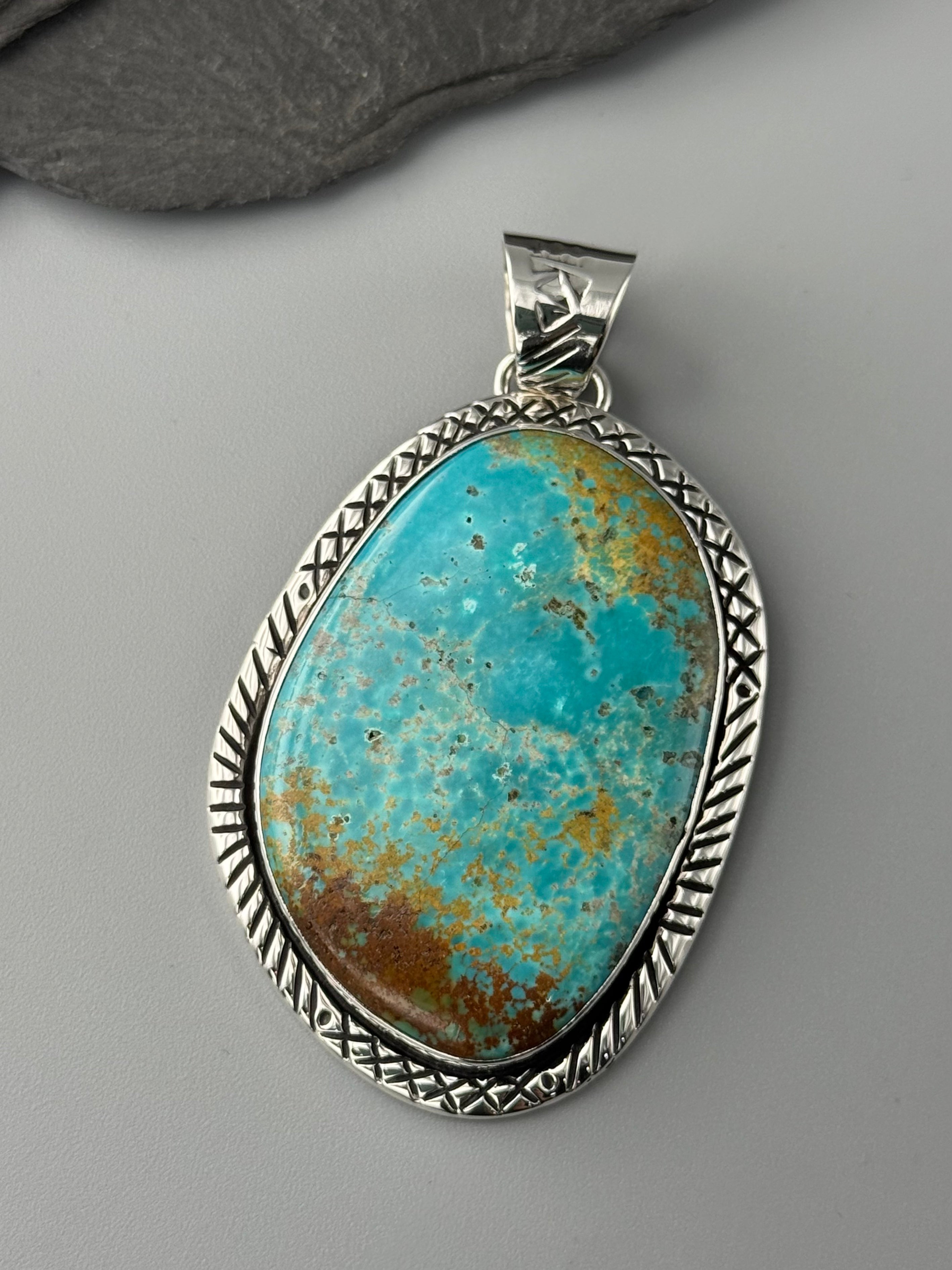 •KINGMAN TURQUOISE - SNAKE WISDOM• Navajo sterling silver pendant