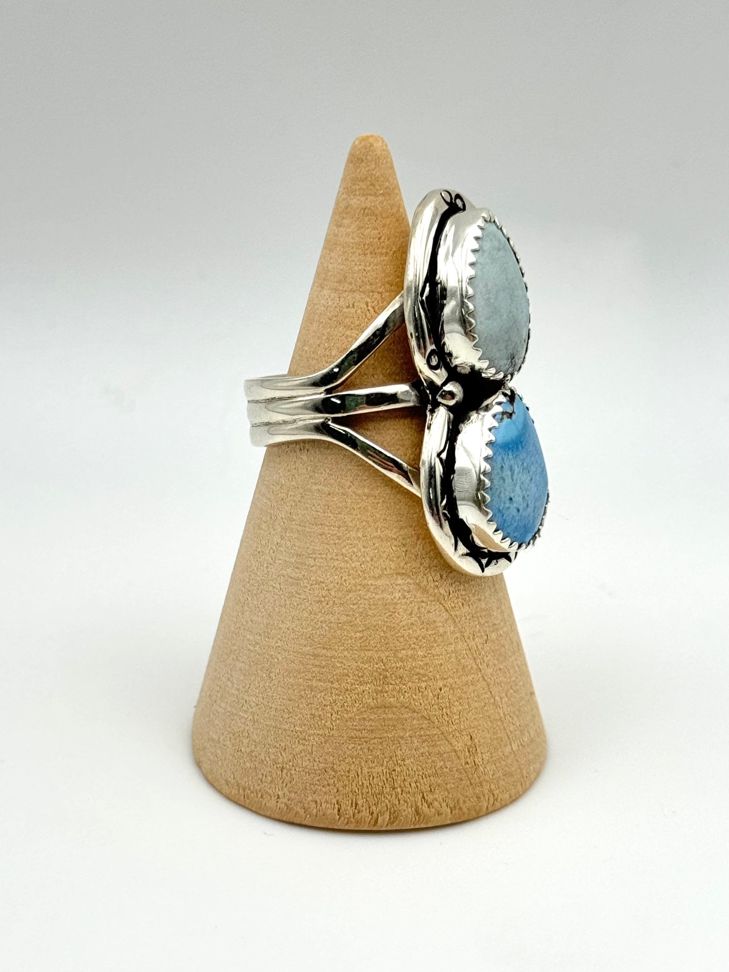 •GOLDEN HILL TURQUOISE• Navajo silver double stone ring (size 6.25)