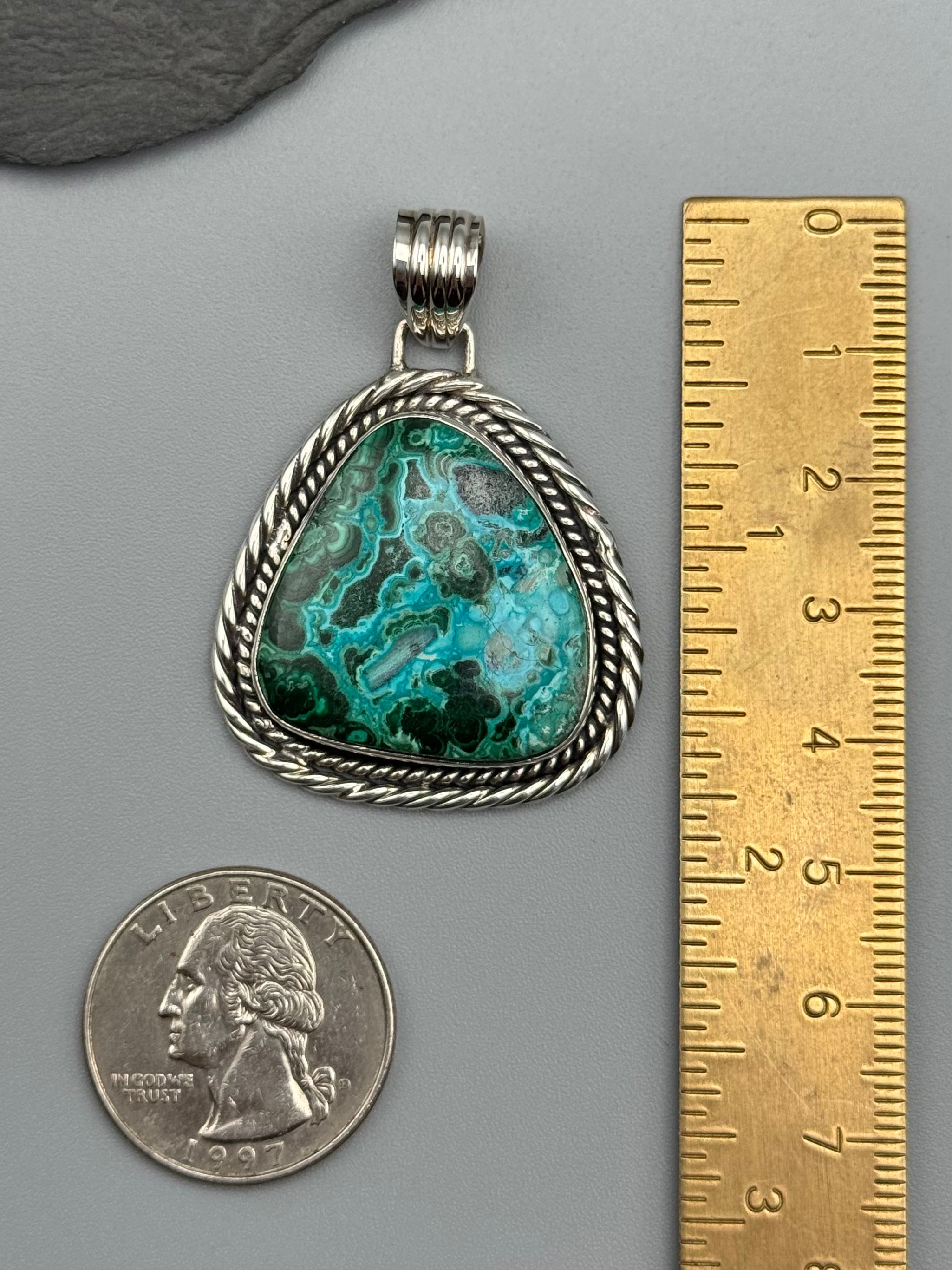 •MALACHITE CHRYSOCOLLA - FREEFORM• rope bezel silver pendant