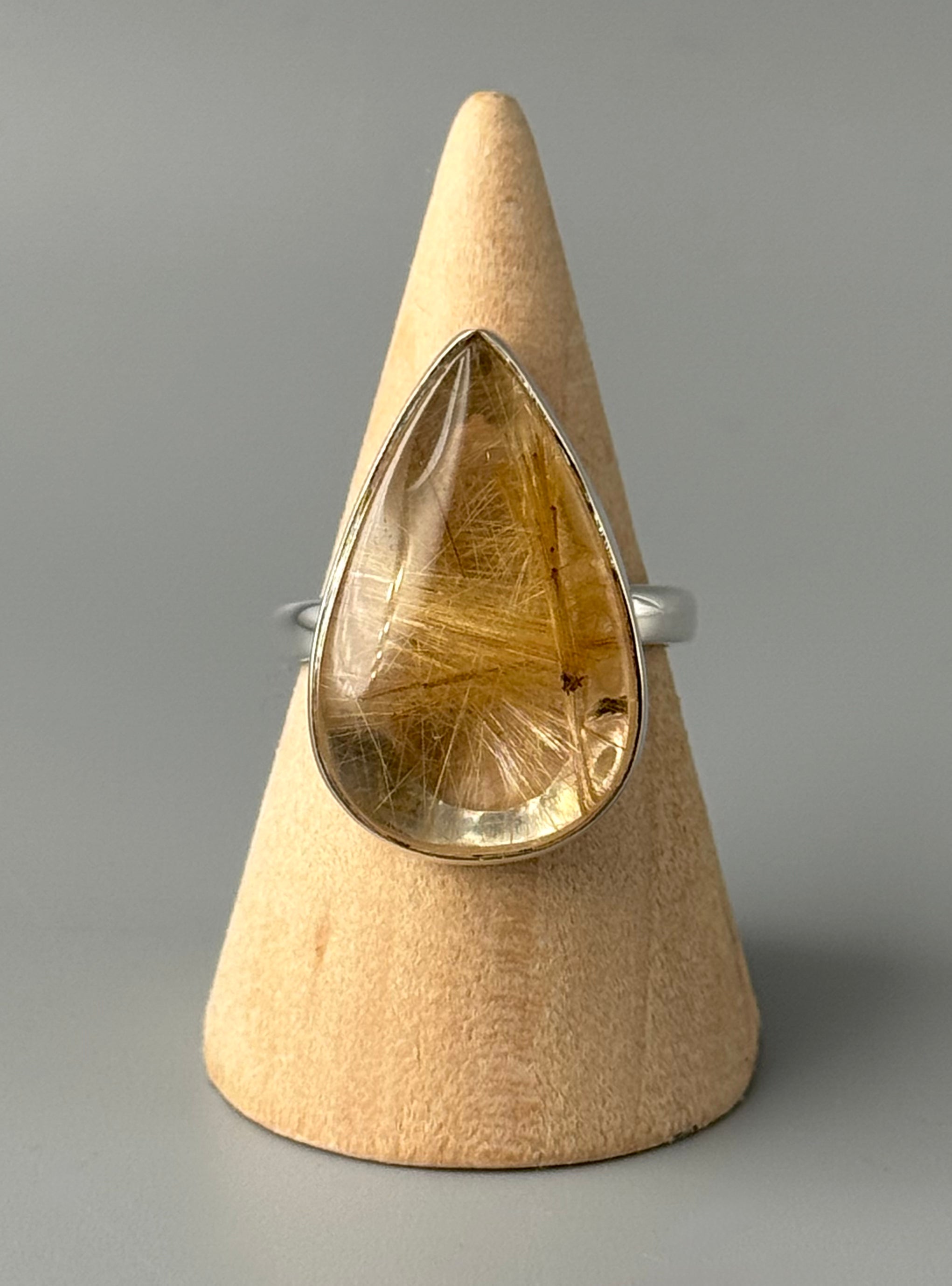 •RUTILATED QUARTZ - TEARDROP• silver ring (size 9.75)