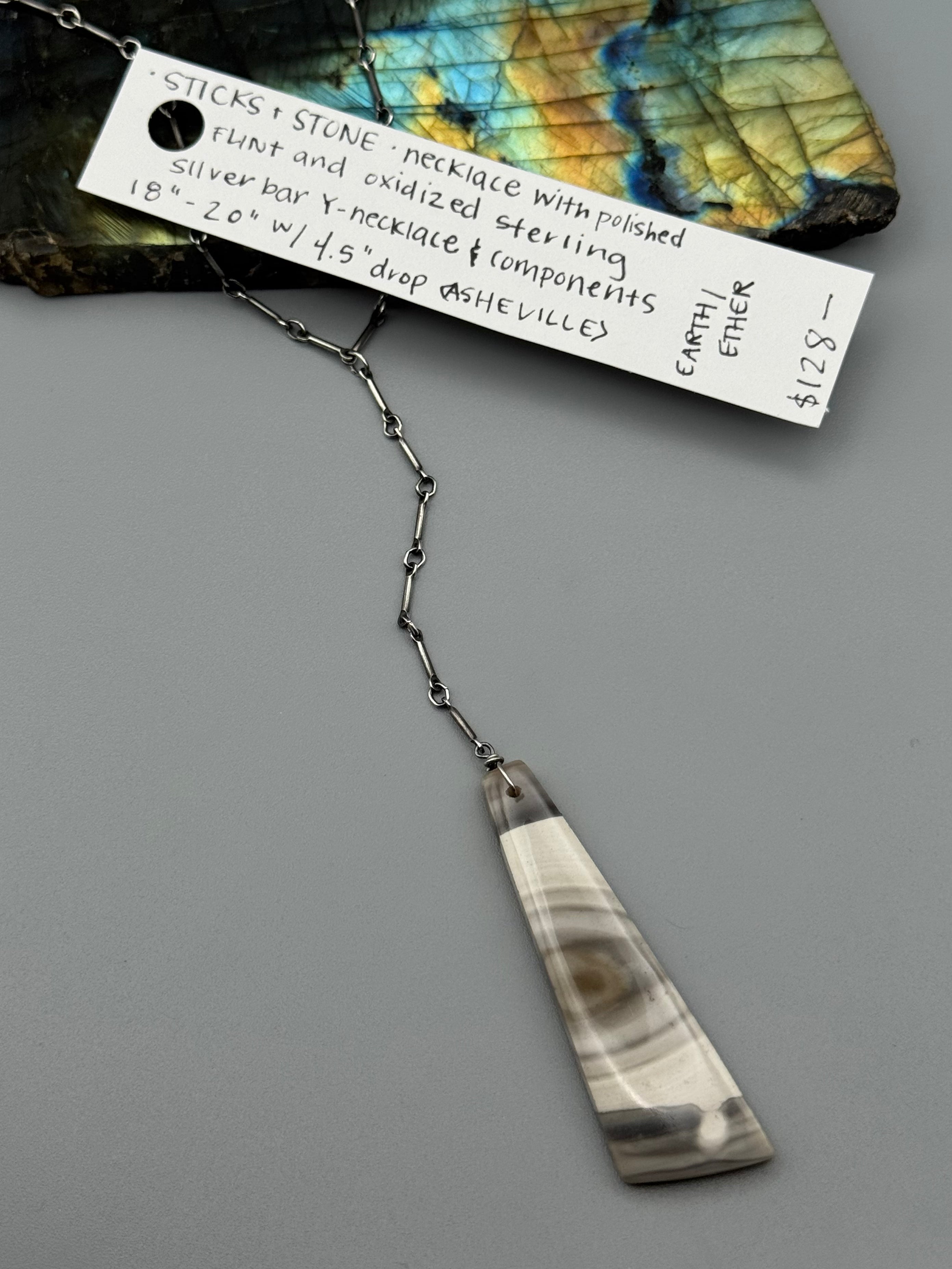 •STICKS + STONE• flint + silver necklace (18"-20" + 4.5" drop)