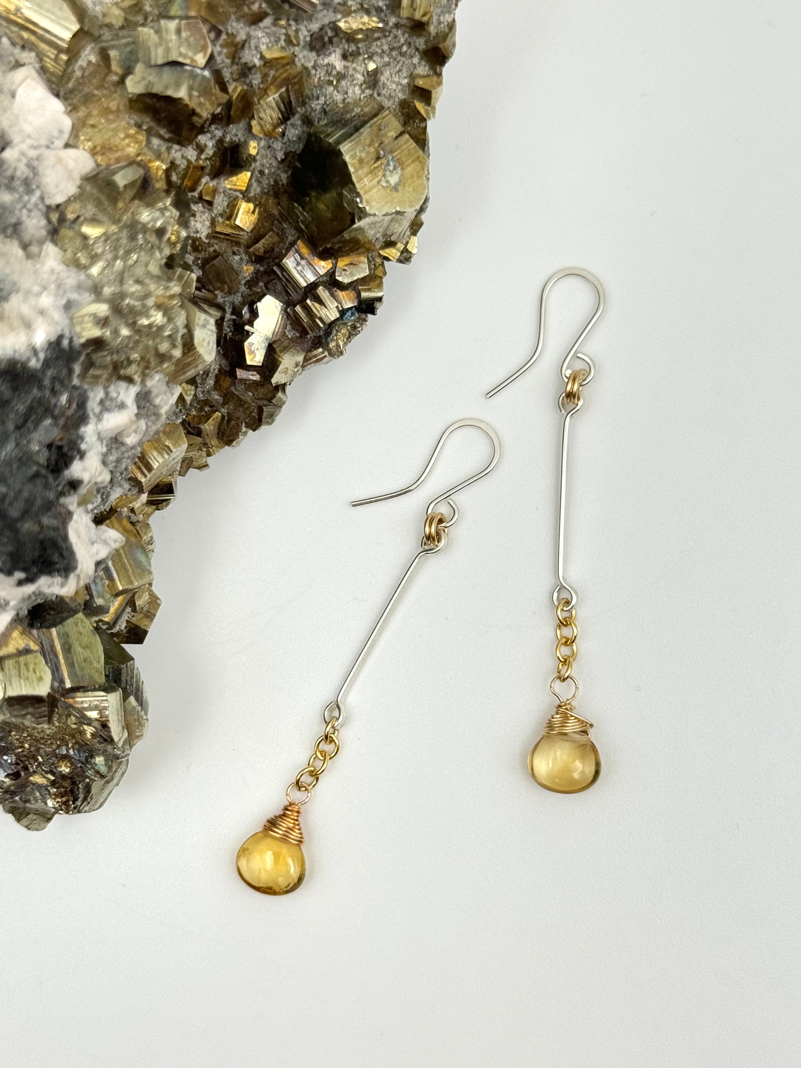 •LINEAR DROP• citrine + mixed metal dangle earrings