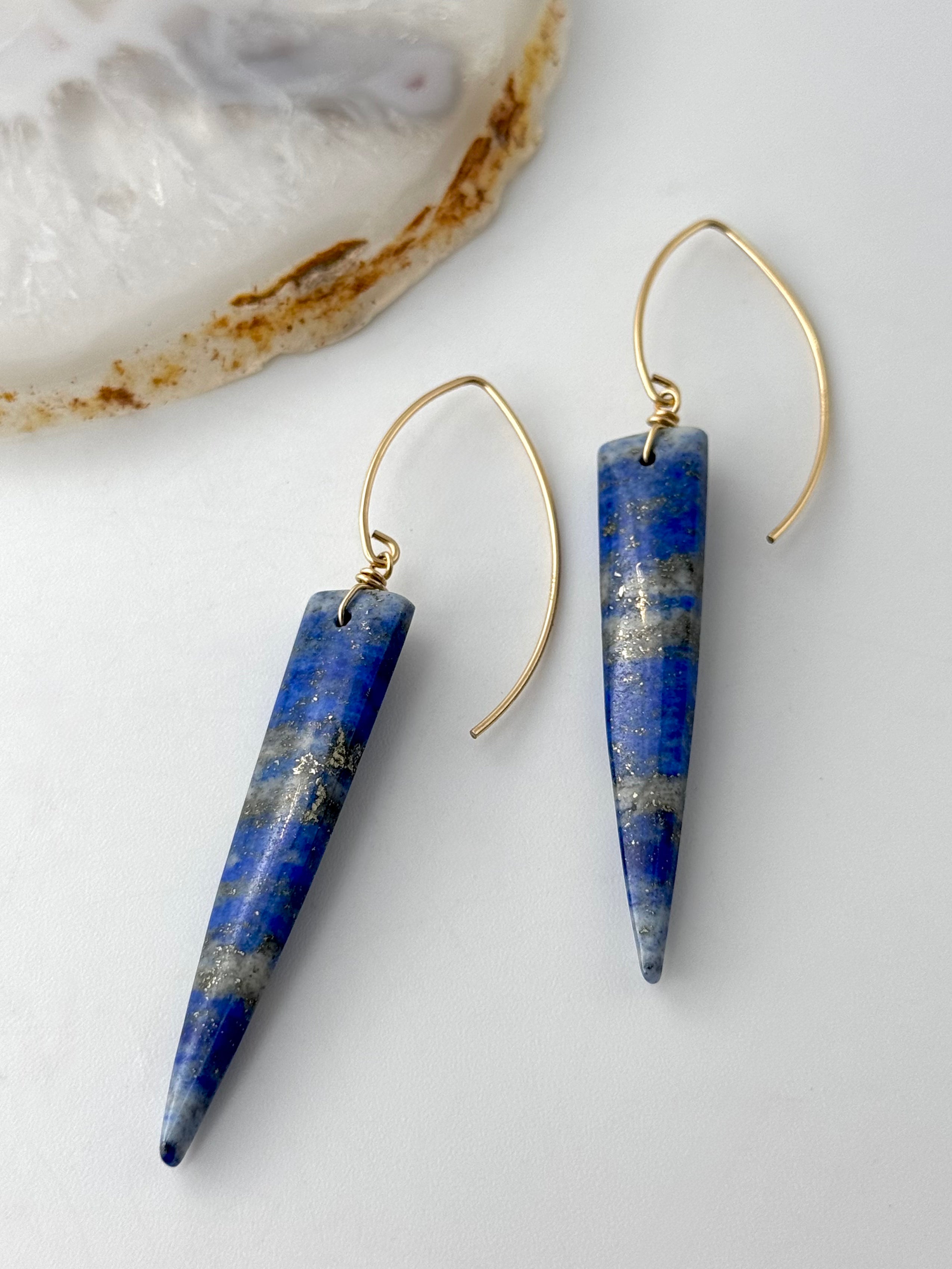 •STRAY• lapis + gold dangle earrings