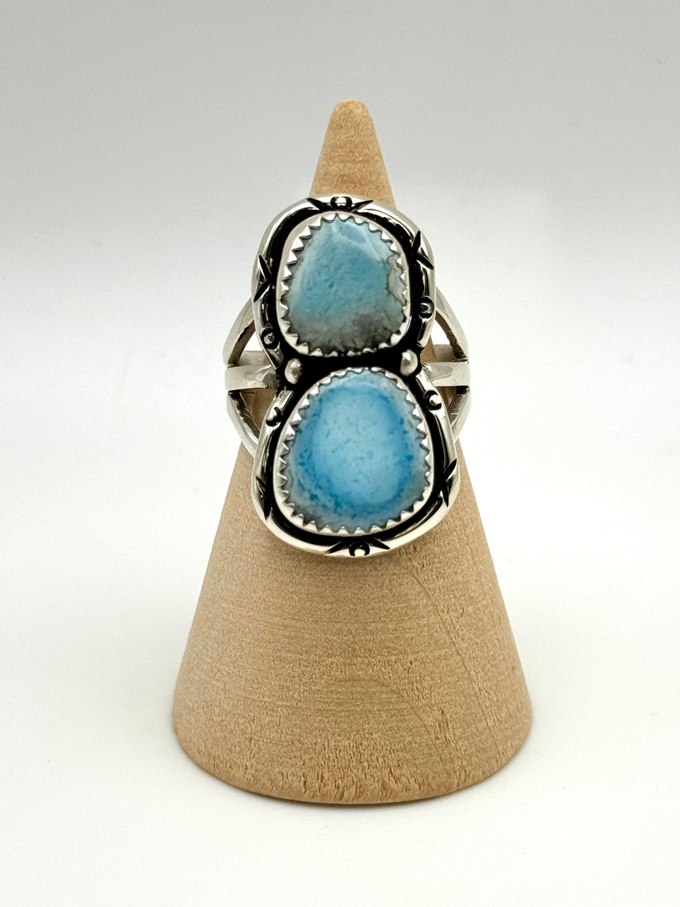 •GOLDEN HILL TURQUOISE• Navajo silver double stone ring (size 7)