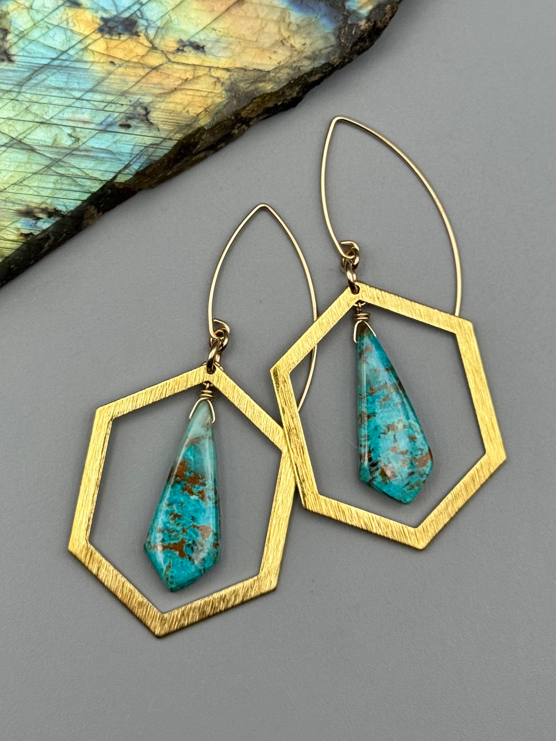 •HEXED• chrysocolla kite + gold earrings