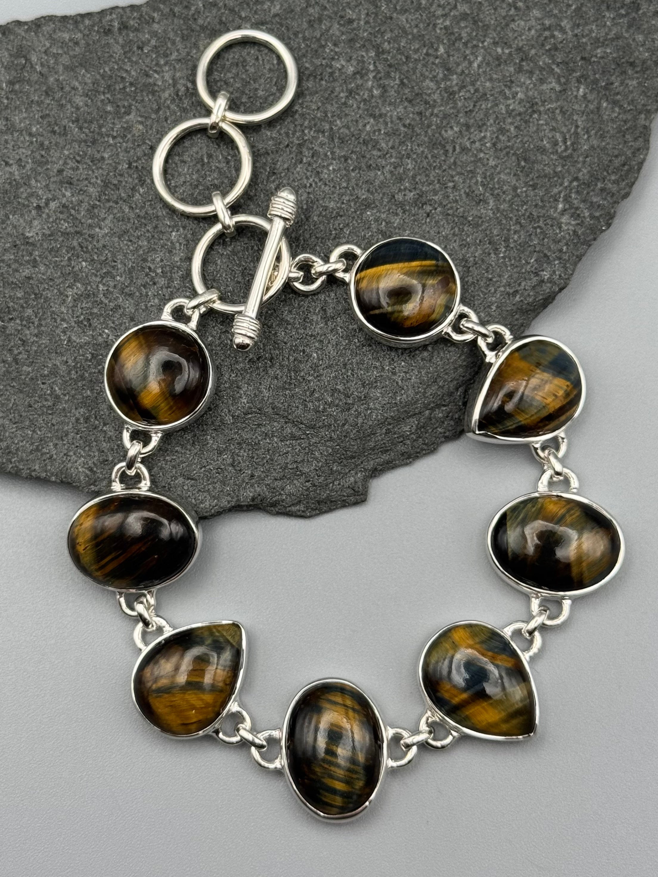 •HAWK EYE - GEO MIX• linked silver bracelet (7.25" - 8.5")