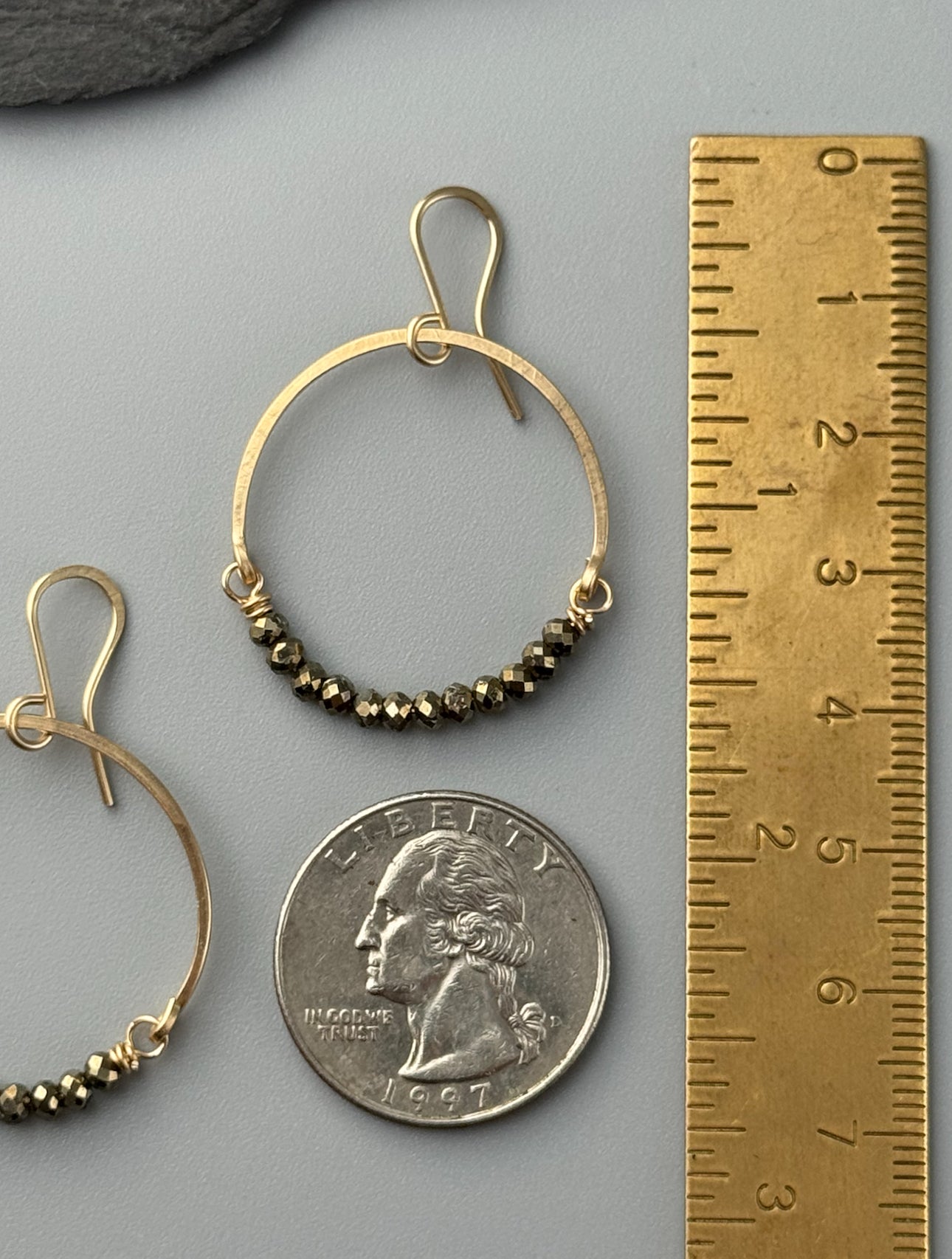 •HOOP DANGLE• pyrite + gold earrings