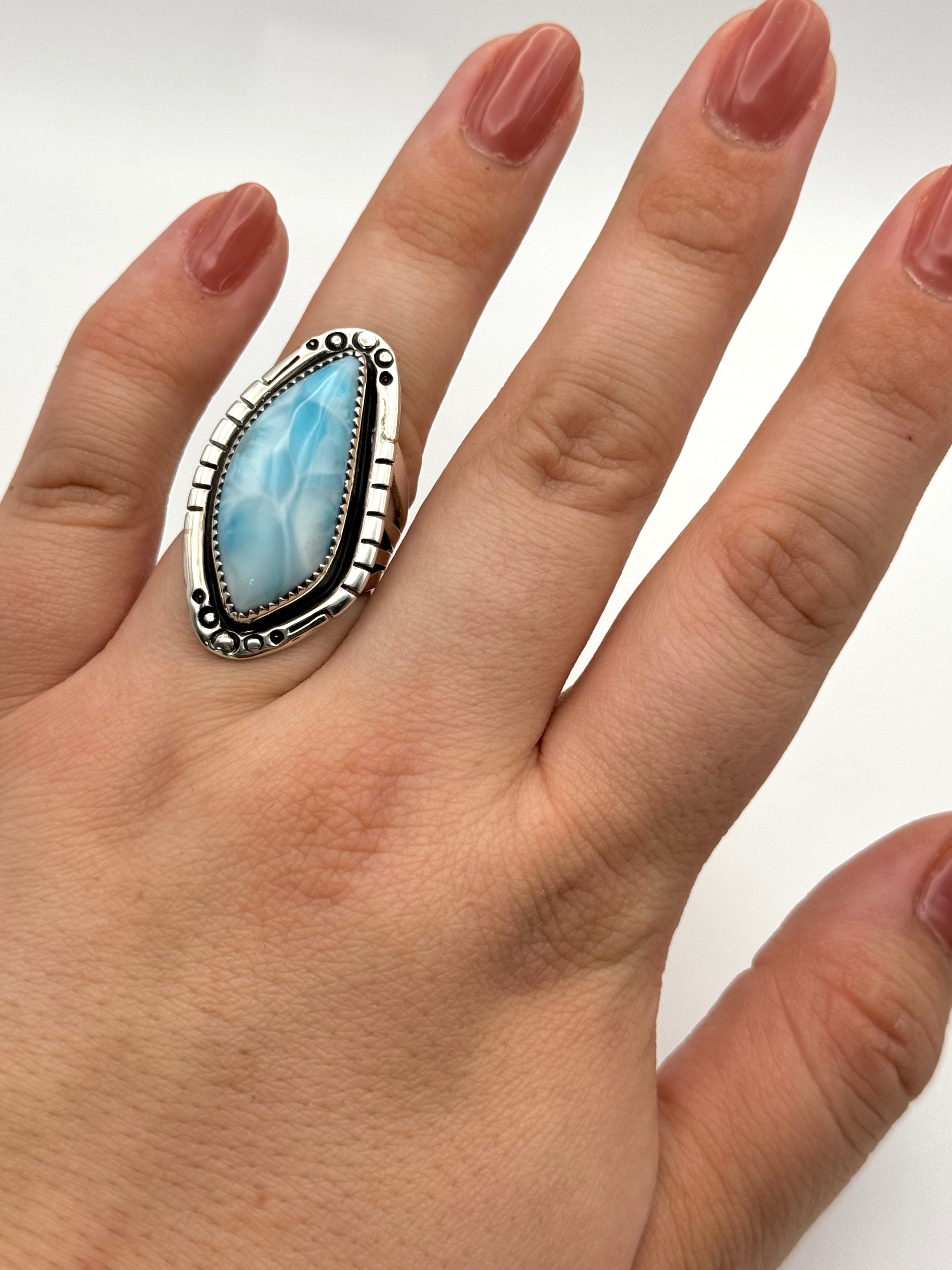 •LARIMAR - BIGGIE• Navajo silver ring (size 7.5)