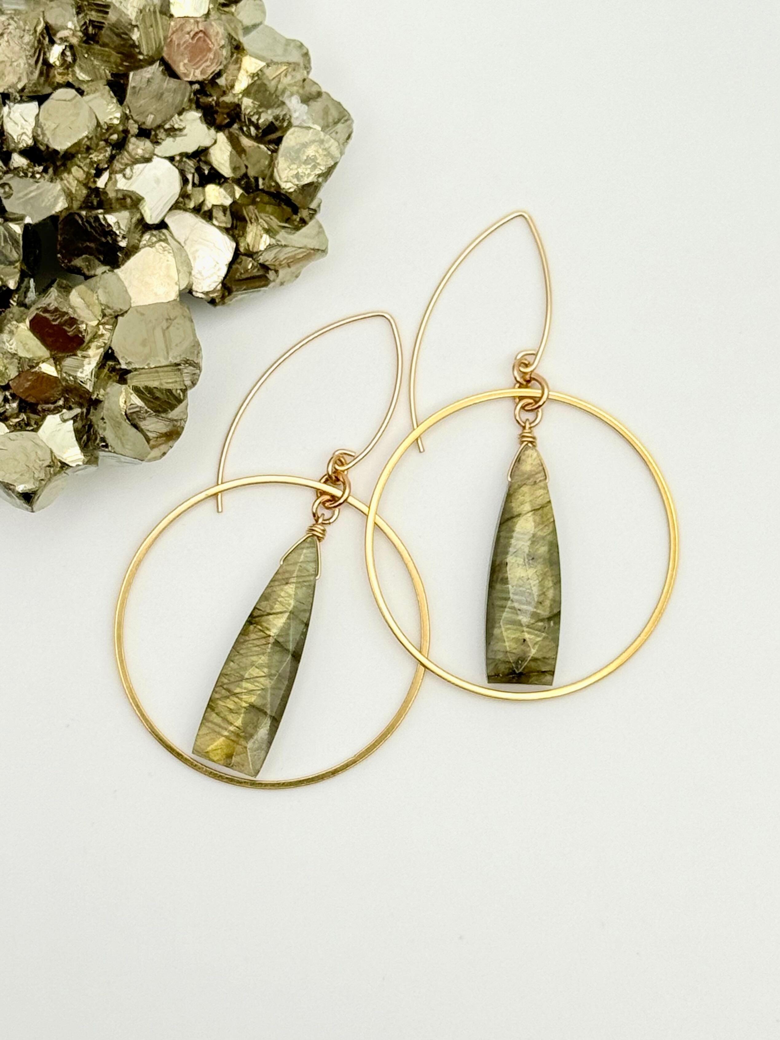 •ECLIPSED• labradorite + gold hoop earrings