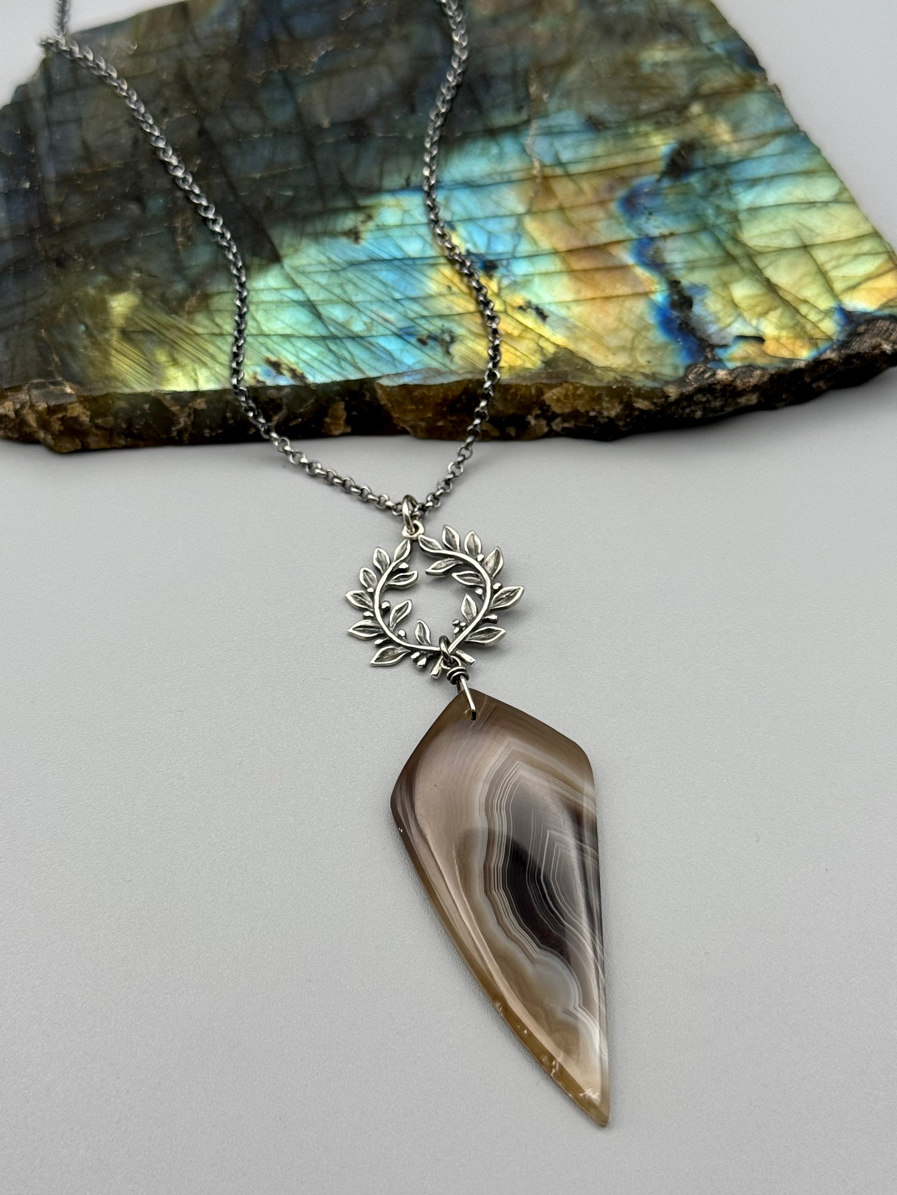 •ALCHEMY• botswana agate + silver necklace (17"-19" long)