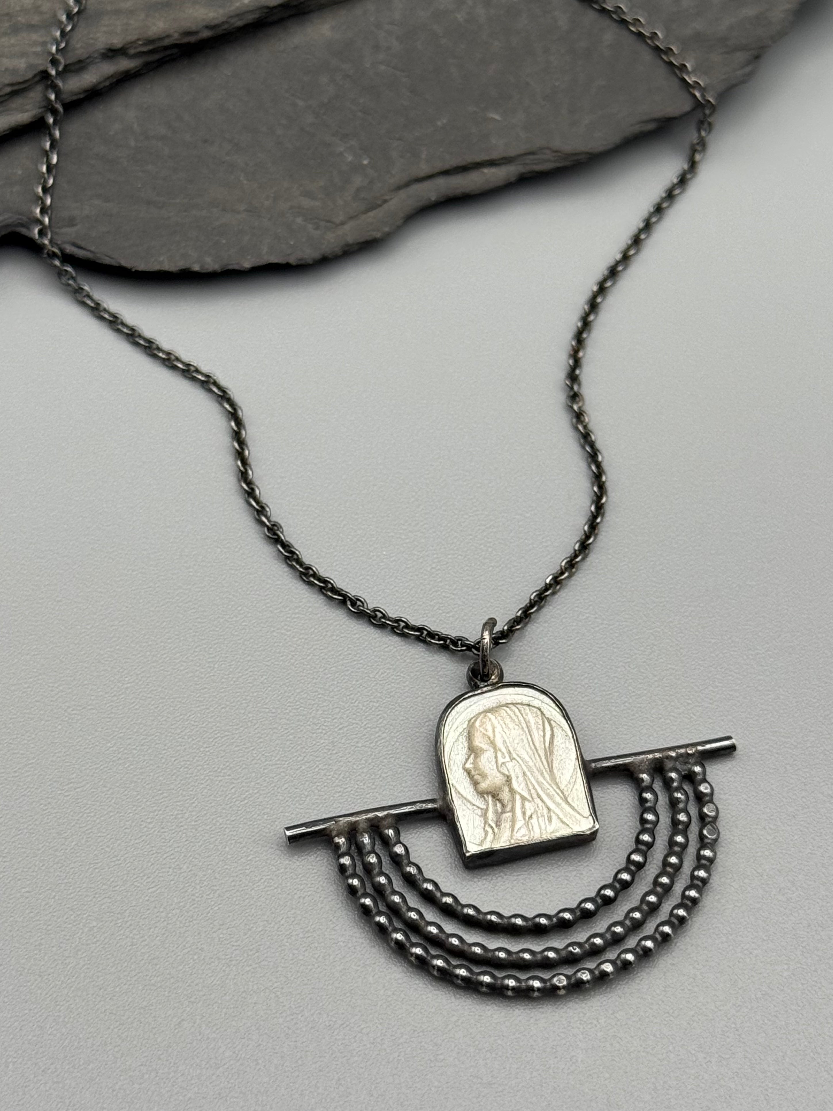 •MARY• mother of pearl + silver cameo necklace (18.5" long)