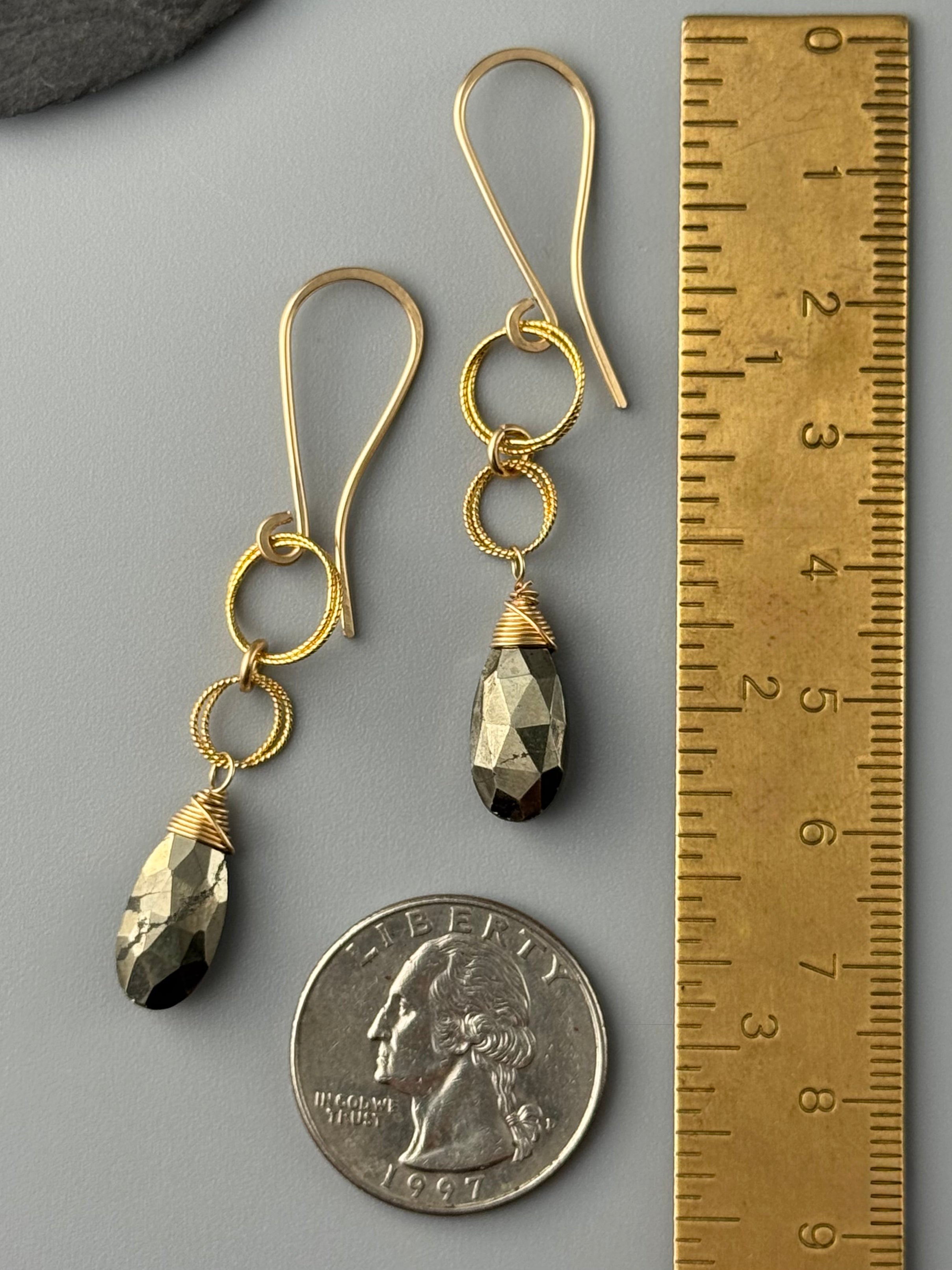 •LINKED DROP• pyrite + gold dangle earrings