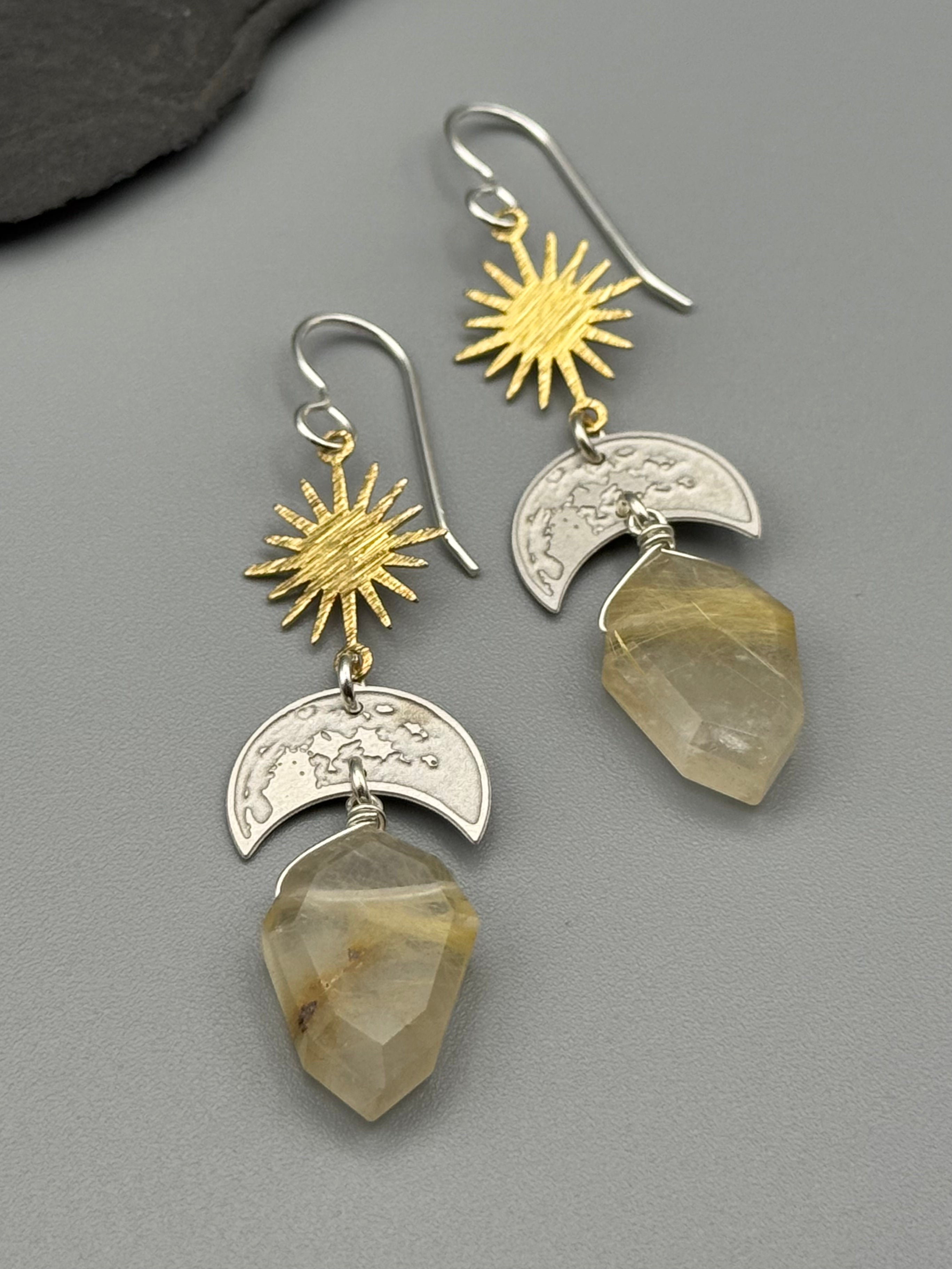 •LUNA SOL• rutilated quartz + mixed metal earrings