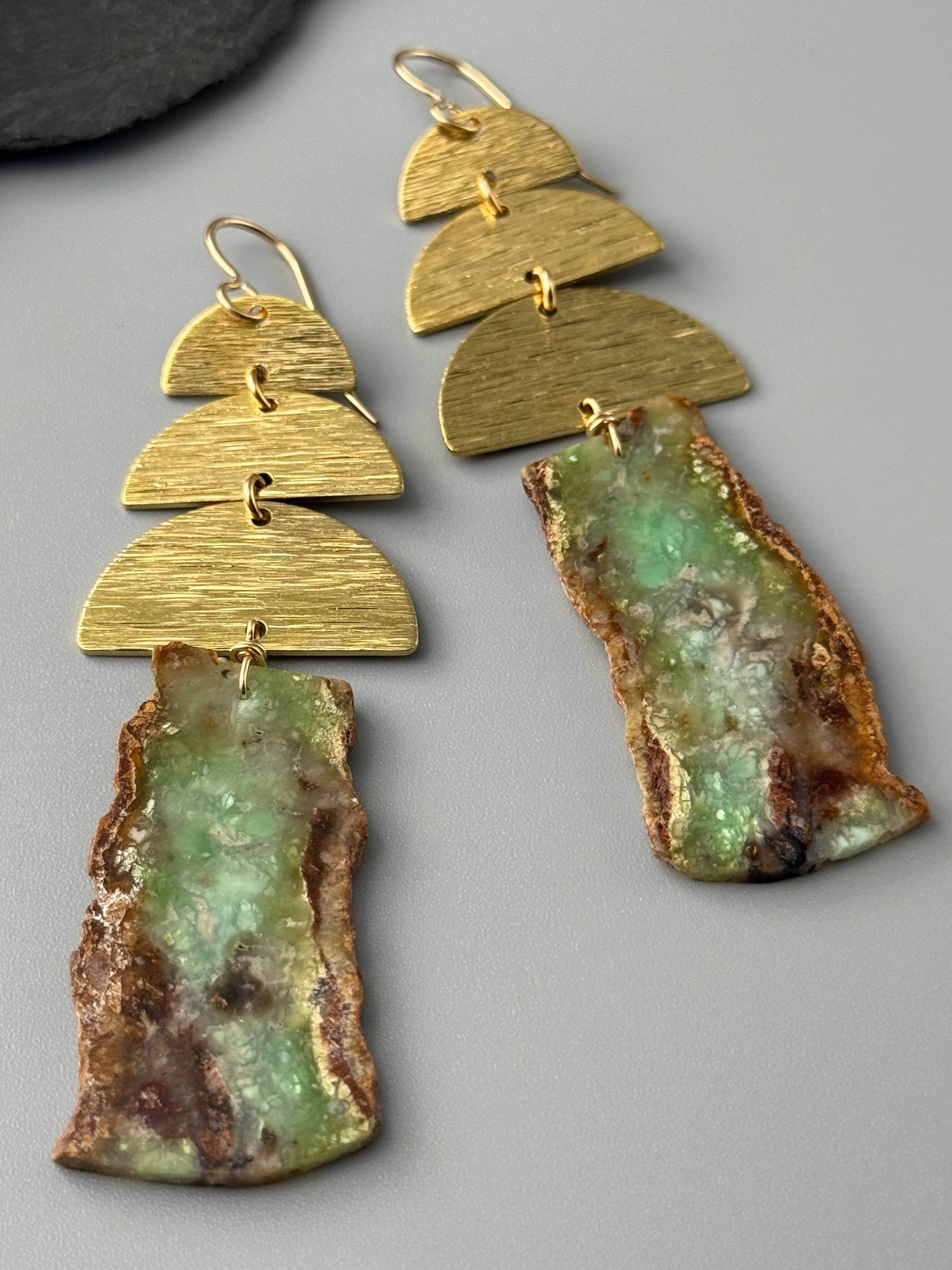 •MOONSTACK• chrysoprase + gold earrings