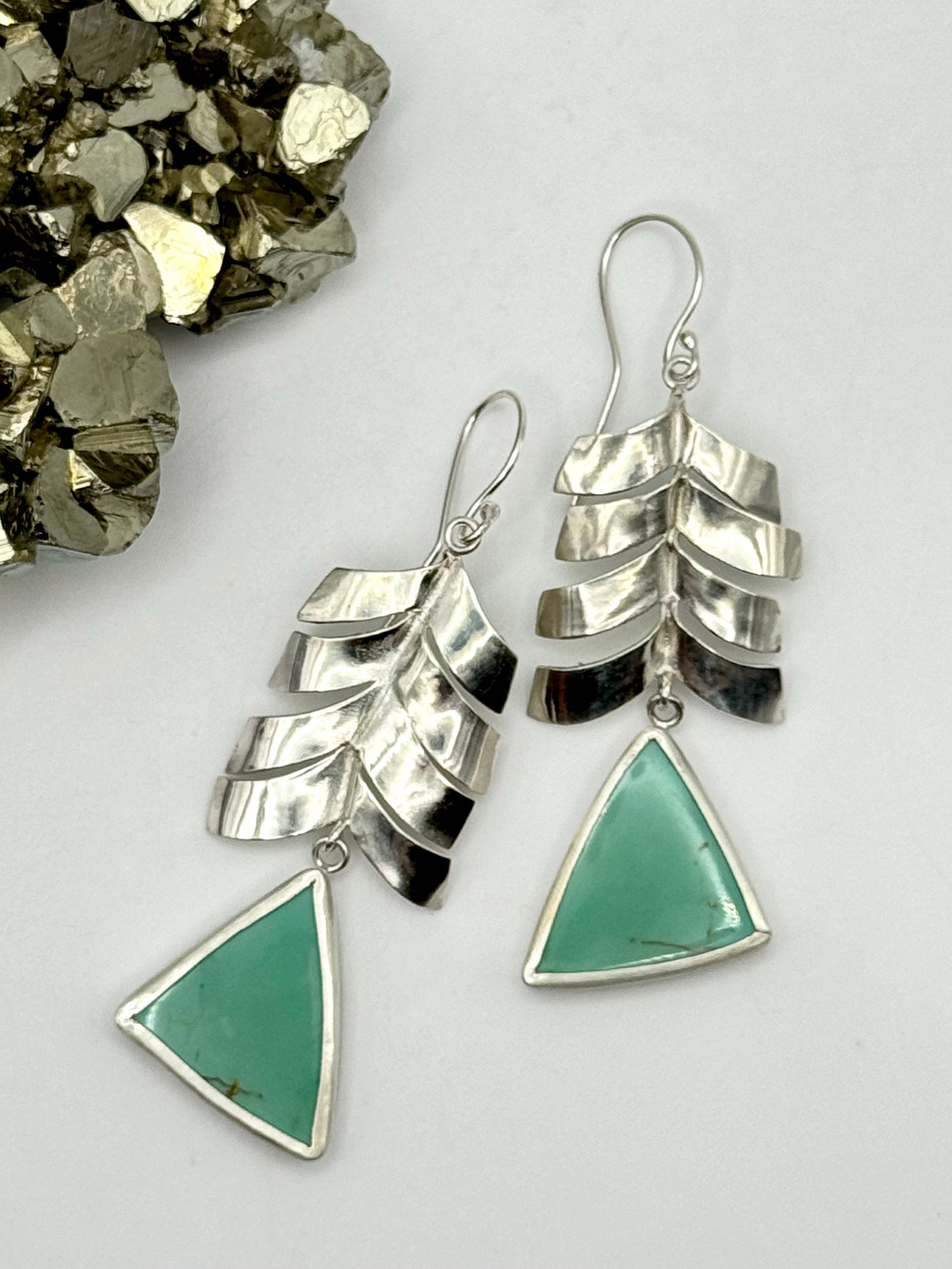 •PALM DECO• turquoise + silver dangle earrings