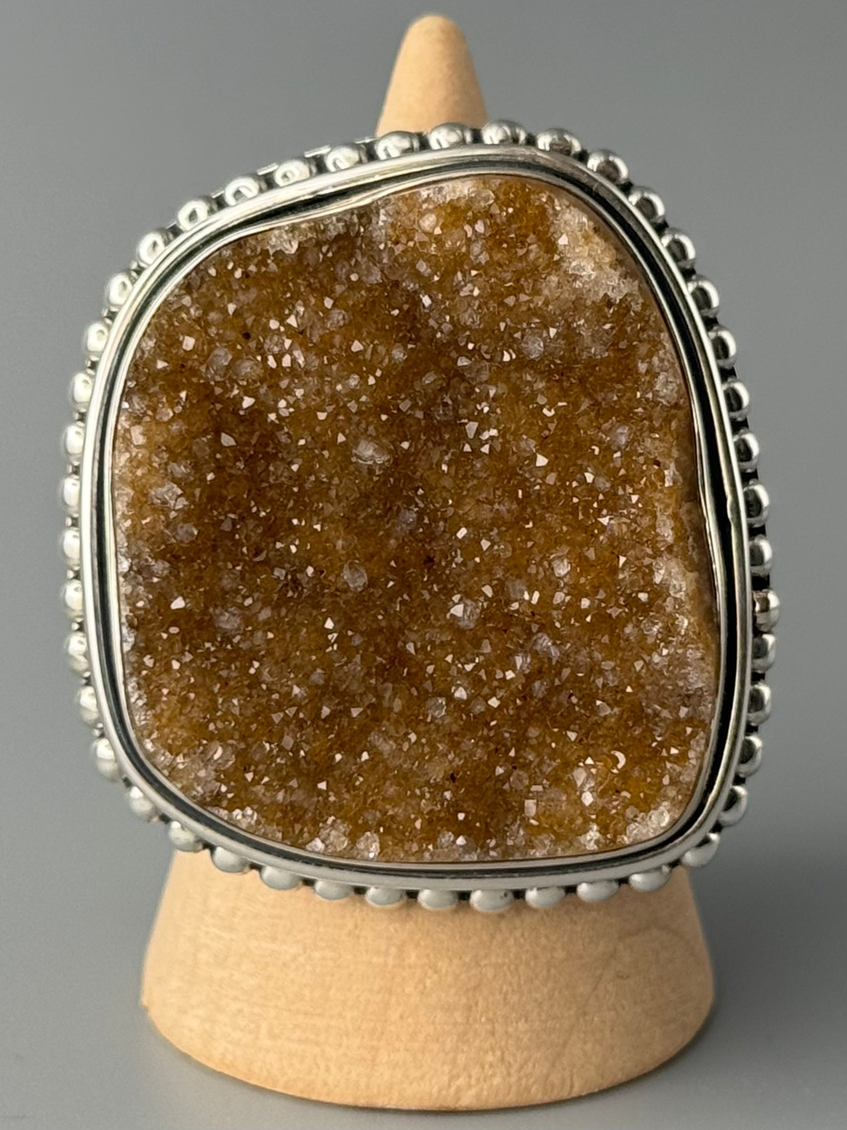 •COBALTO CALCITE DRUZY - FREEFORM• dotted bezel silver ring (size 9)