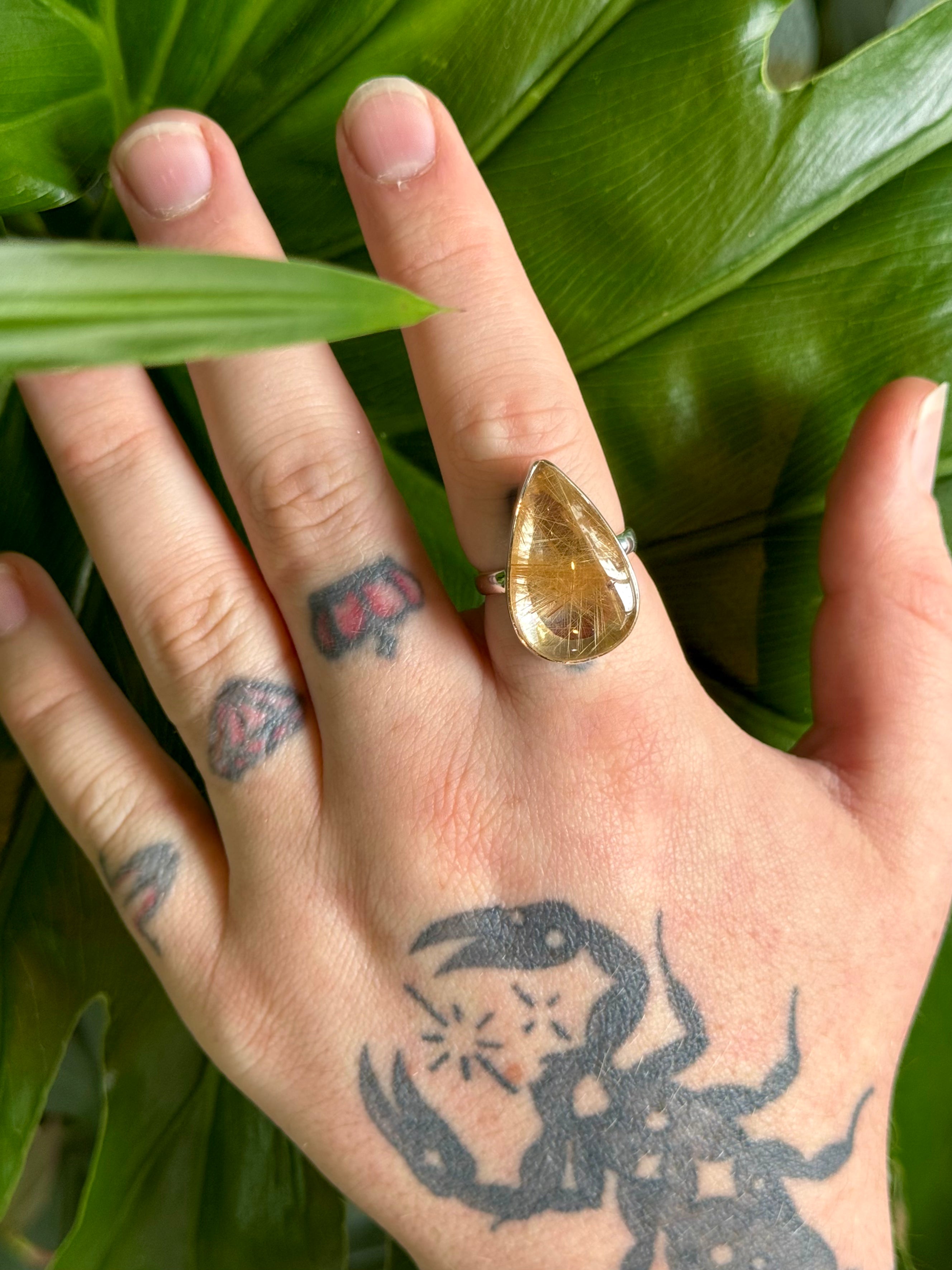 •RUTILATED QUARTZ - TEARDROP• silver ring (size 9.75)