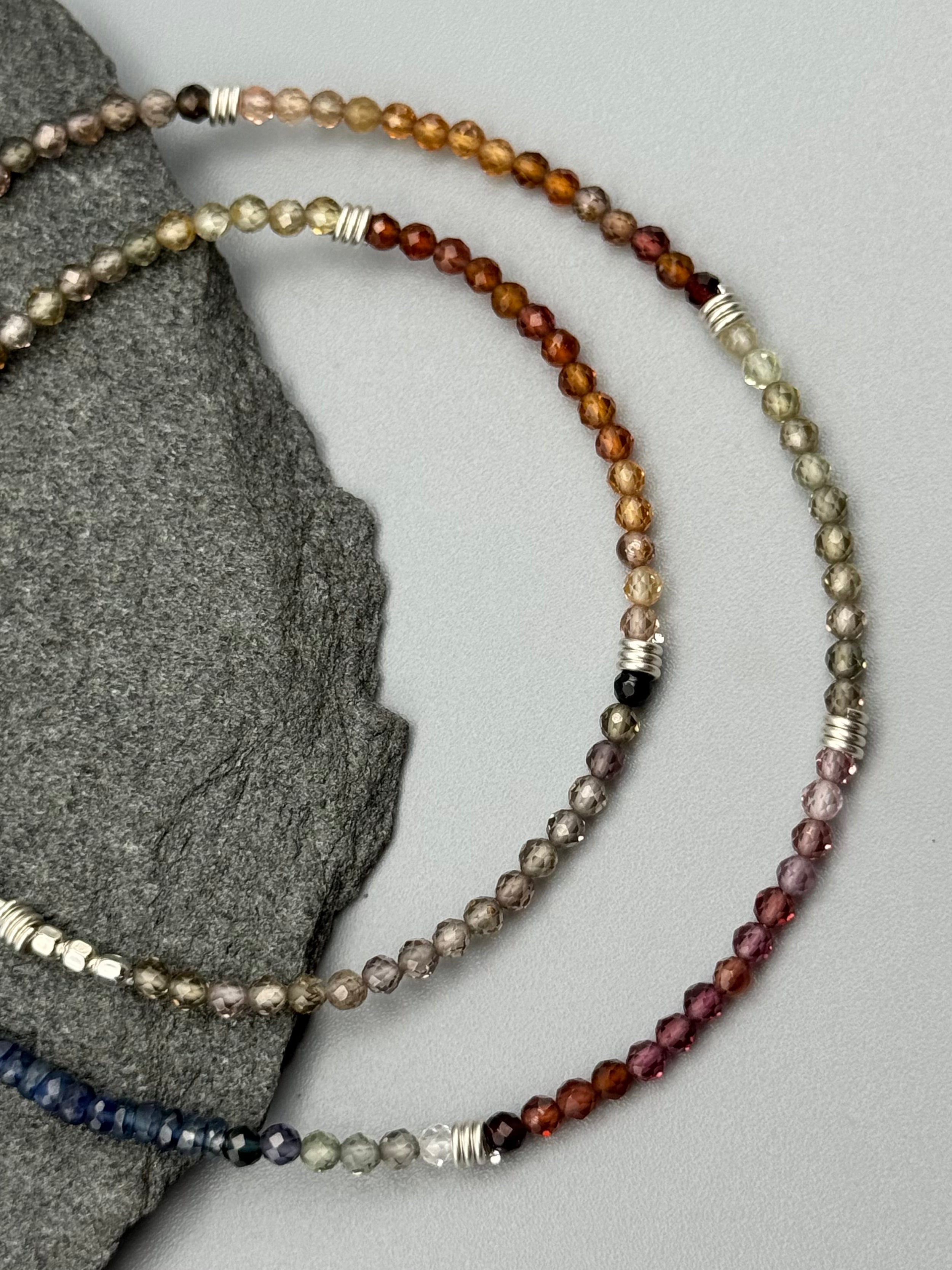 •LIL' COILS• tunduru sapphire + silver beaded necklace (" long)