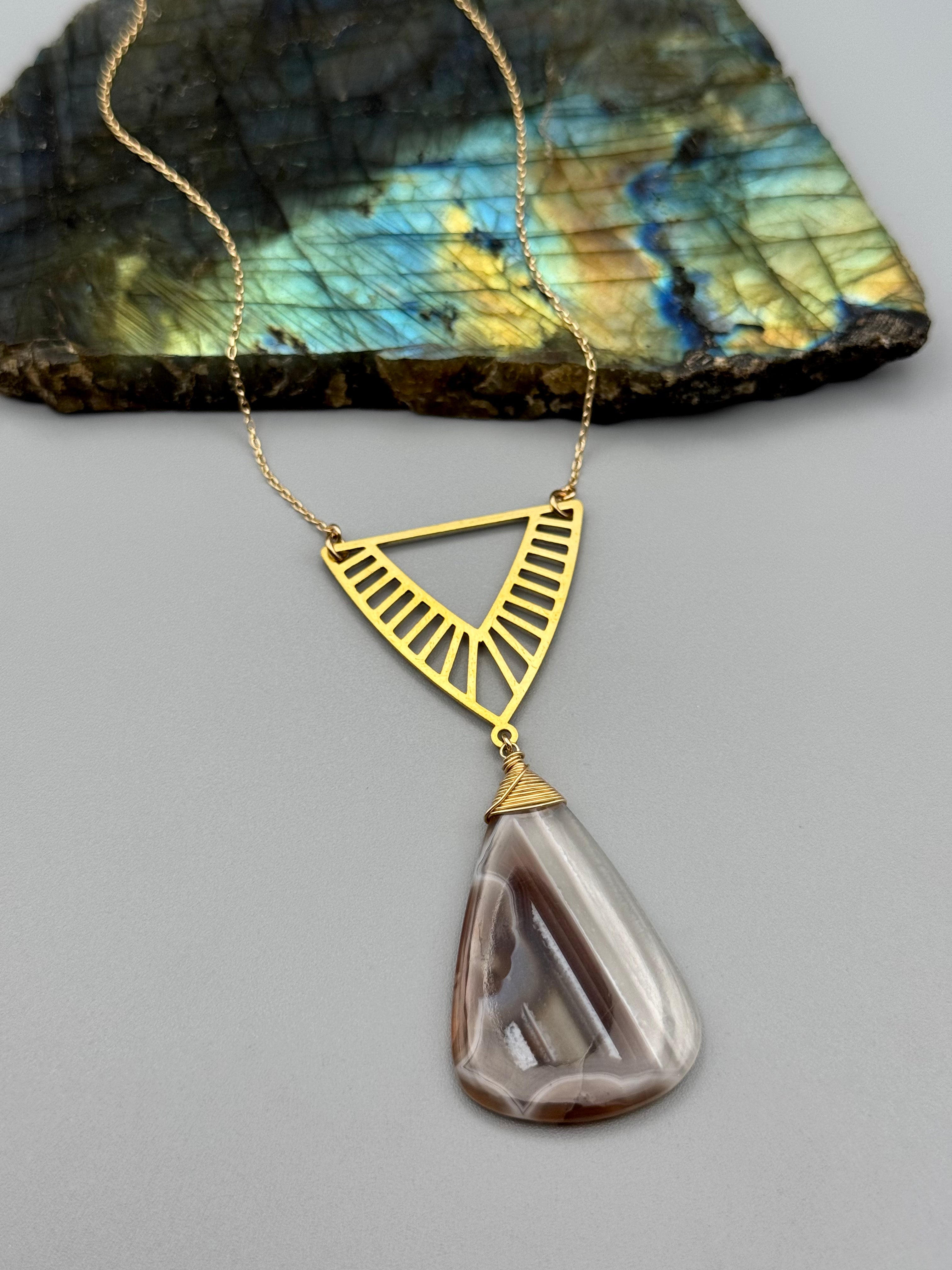 •INVOKE• botswana agate + gold necklace (16"-18" long)