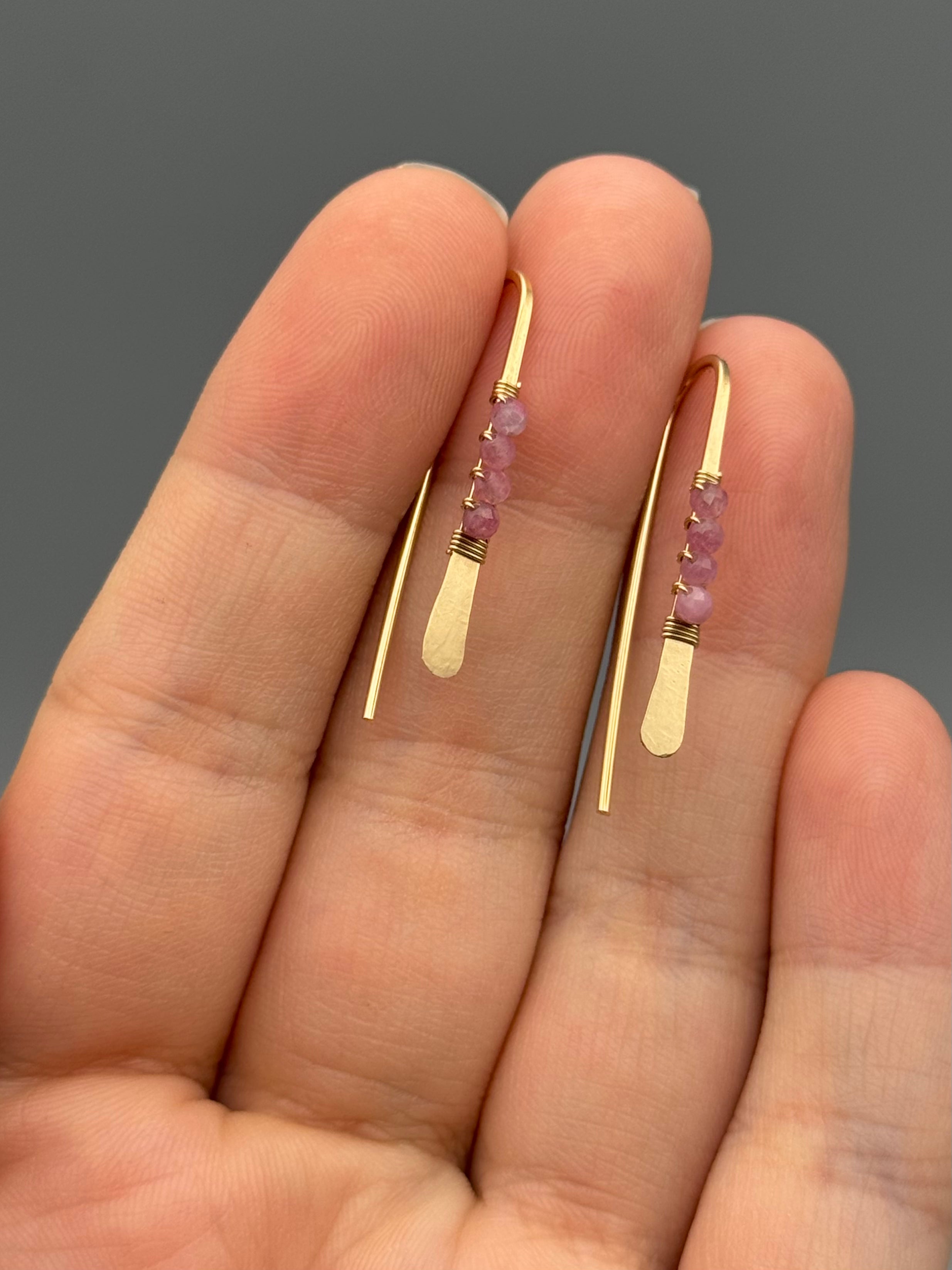•PETITE THREADER• pink sapphire + gold earrings