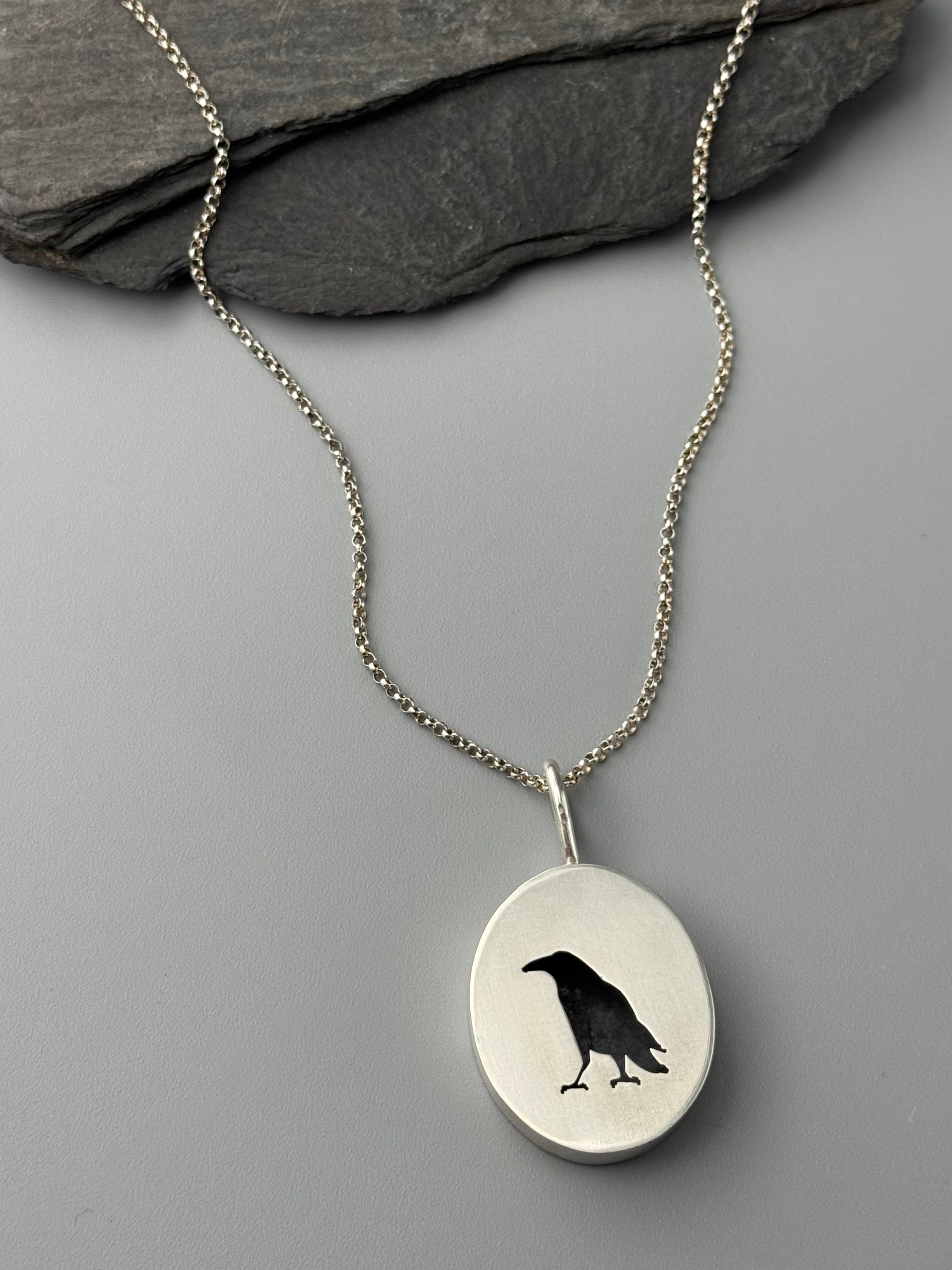 •NEVERMORE - MEDIUM• silver raven shadowbox necklace (18" - 21" long)