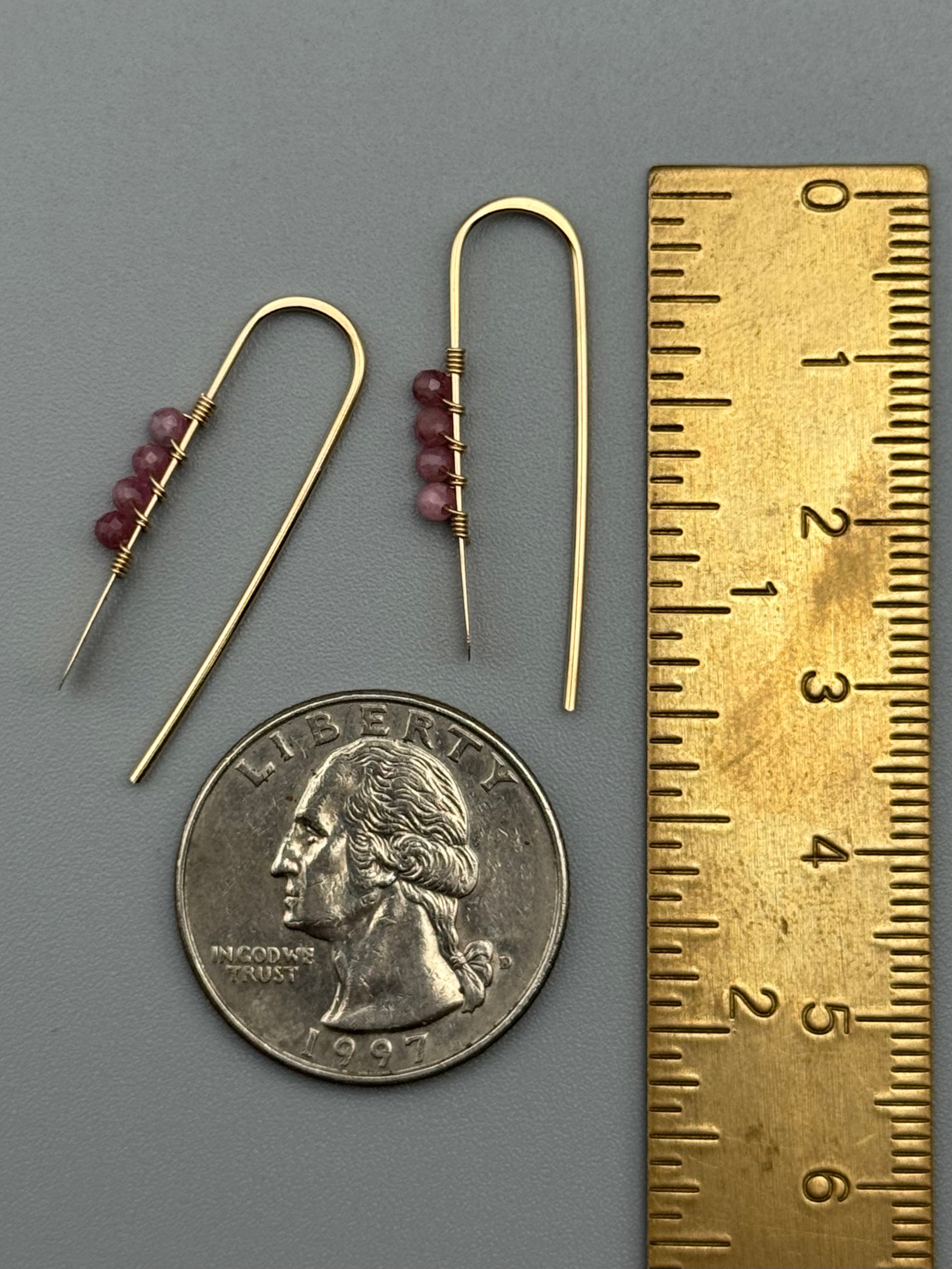 •PETITE THREADER• pink sapphire + gold earrings
