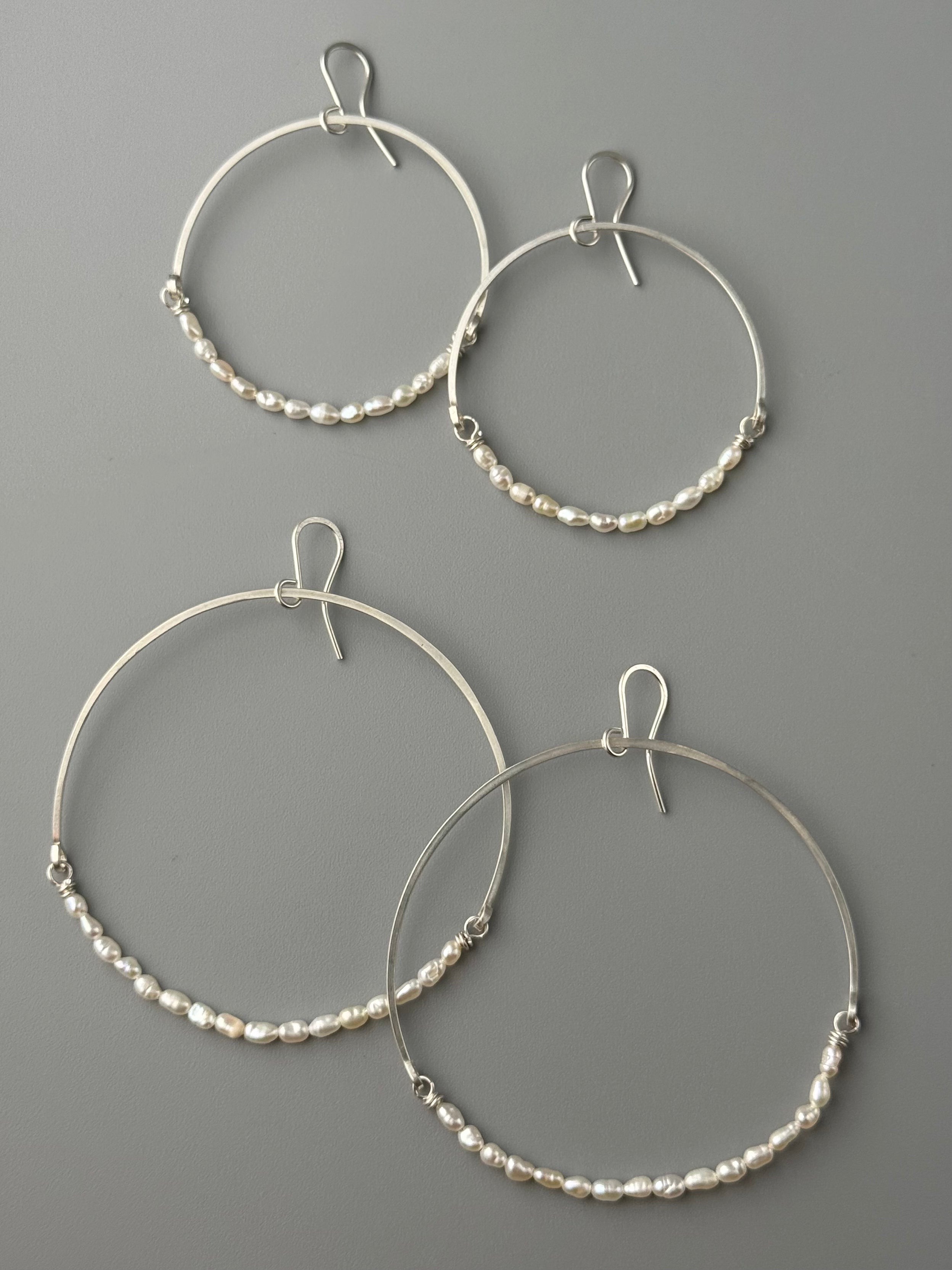 •HOOP DANGLE• pearl + silver earrings