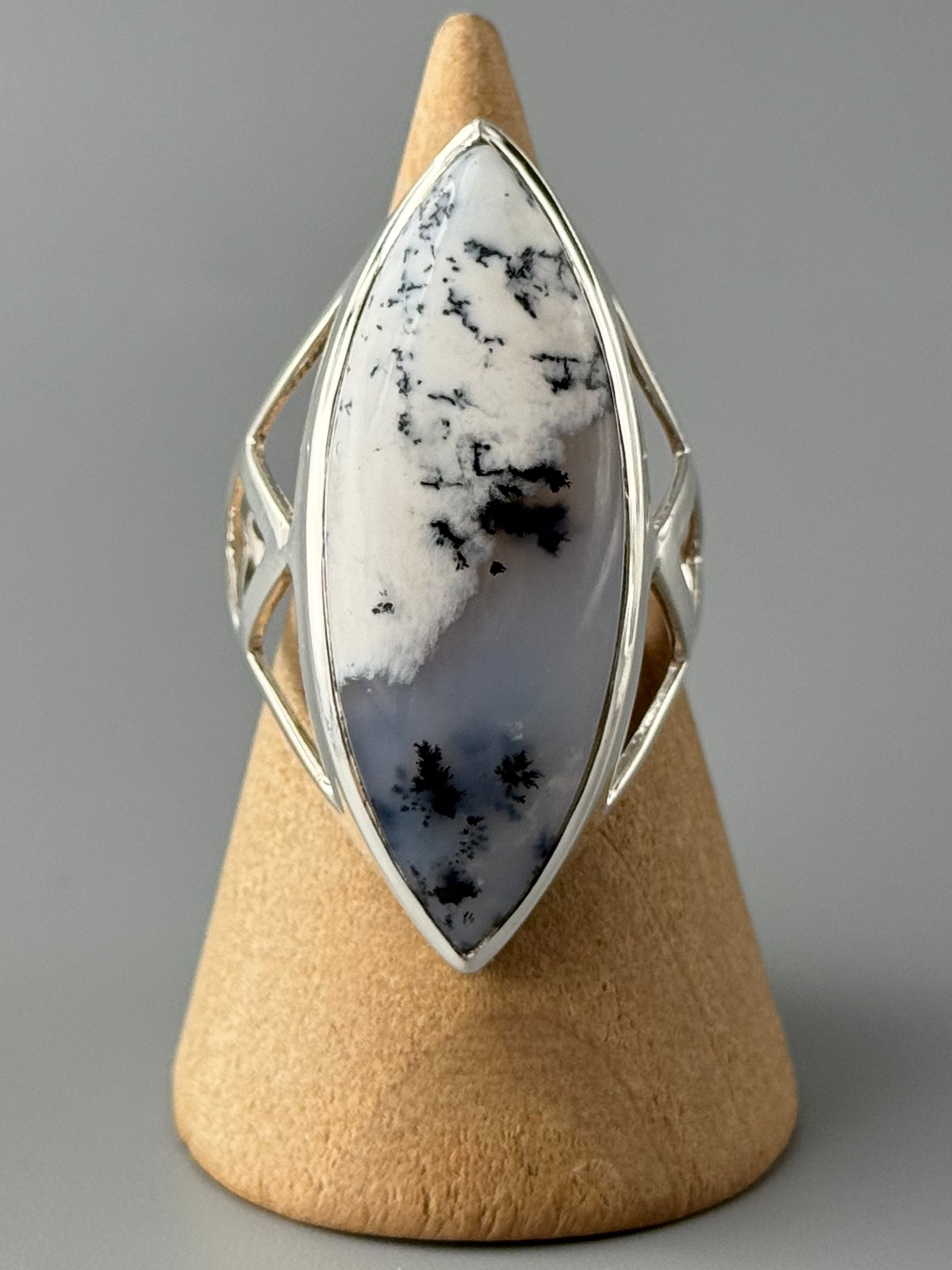 •DENDRITIC OPAL - MARQUISE• tapered band silver ring (various sizes)