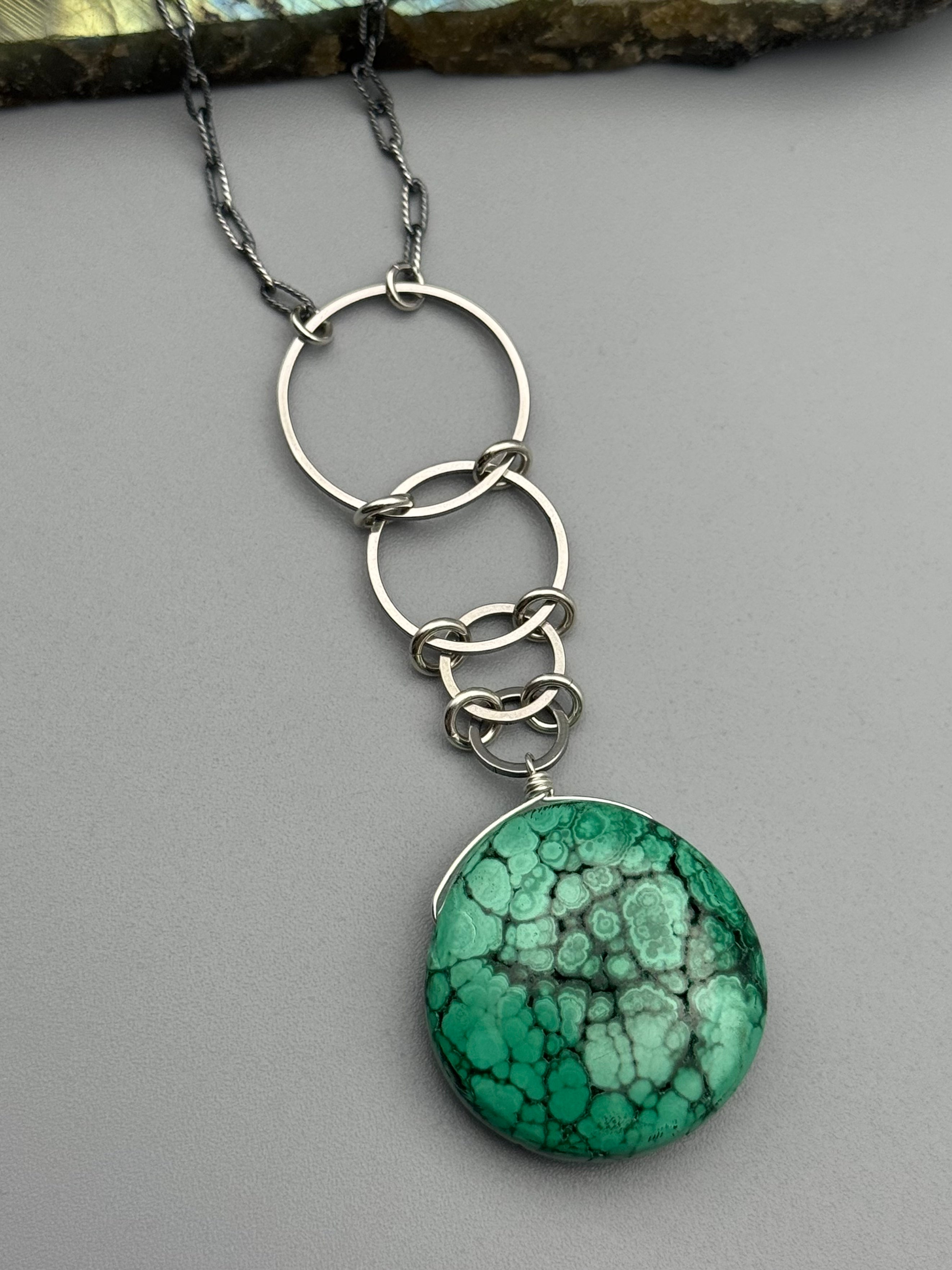 •EOWYN• malachite + silver necklace (16"-18" long)