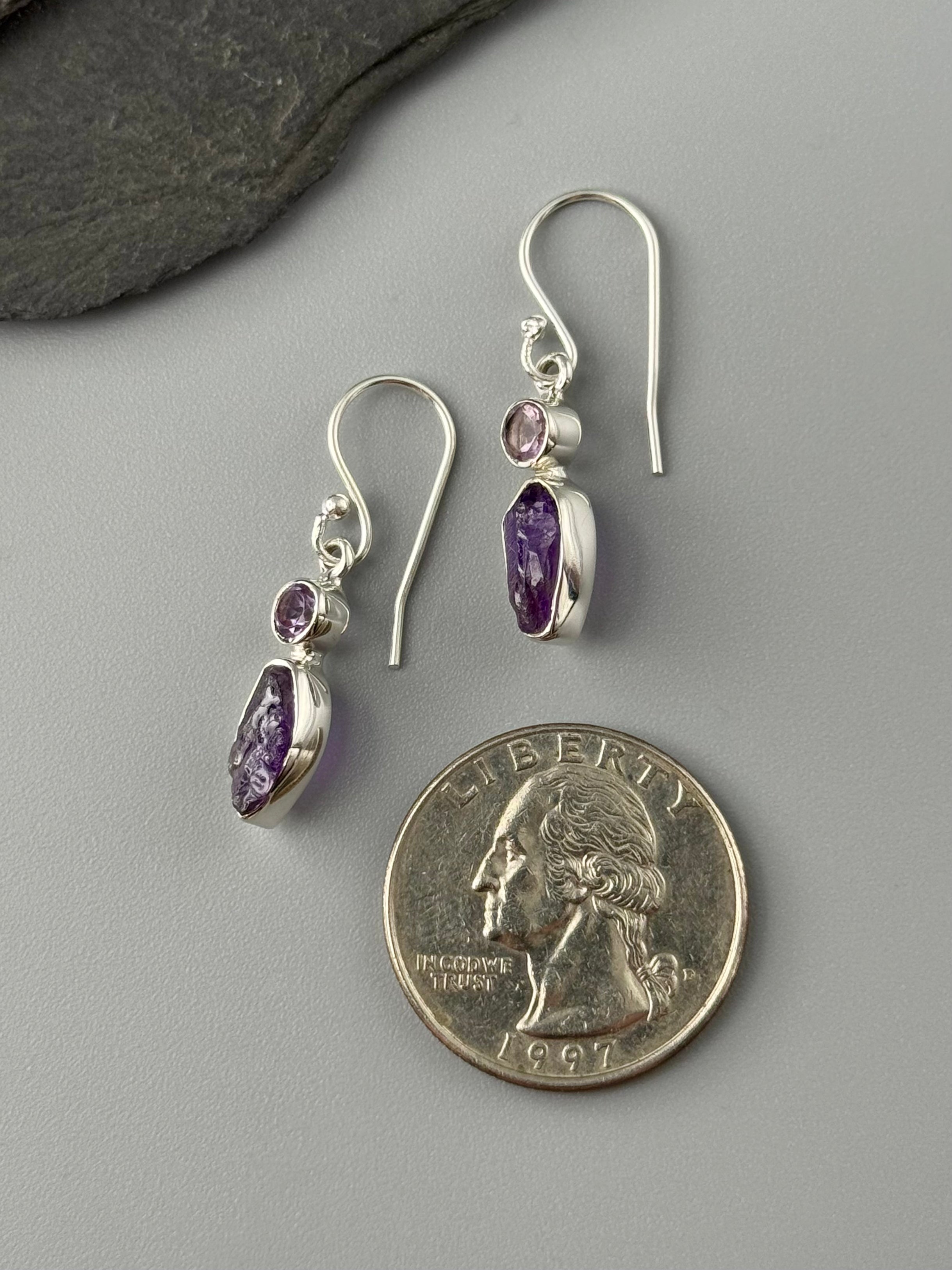 •AMETHYST DUO - 2• silver dangle earrings