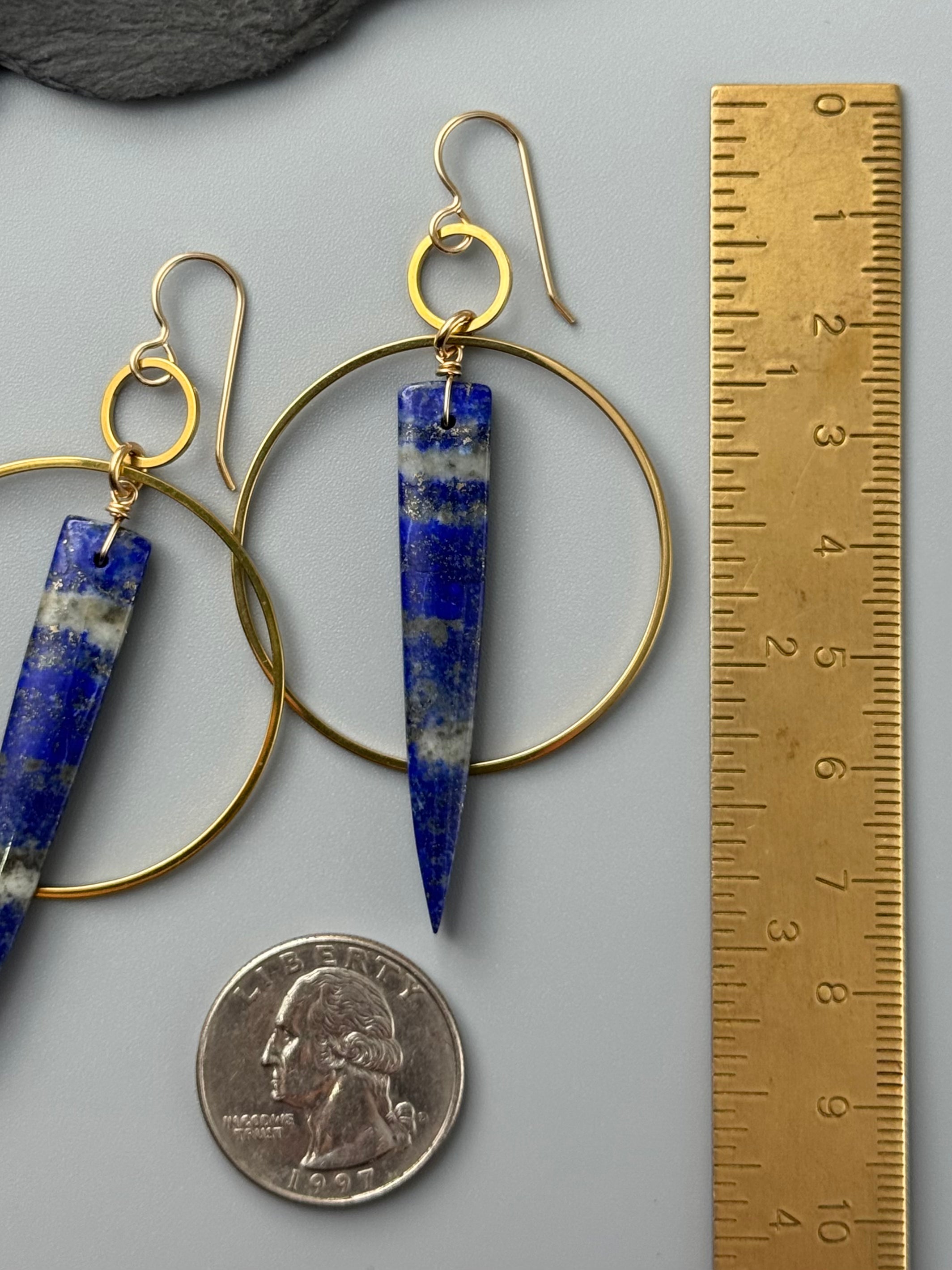 •EQUA-ORBIT• lapis lazuli fangs + gold earrings