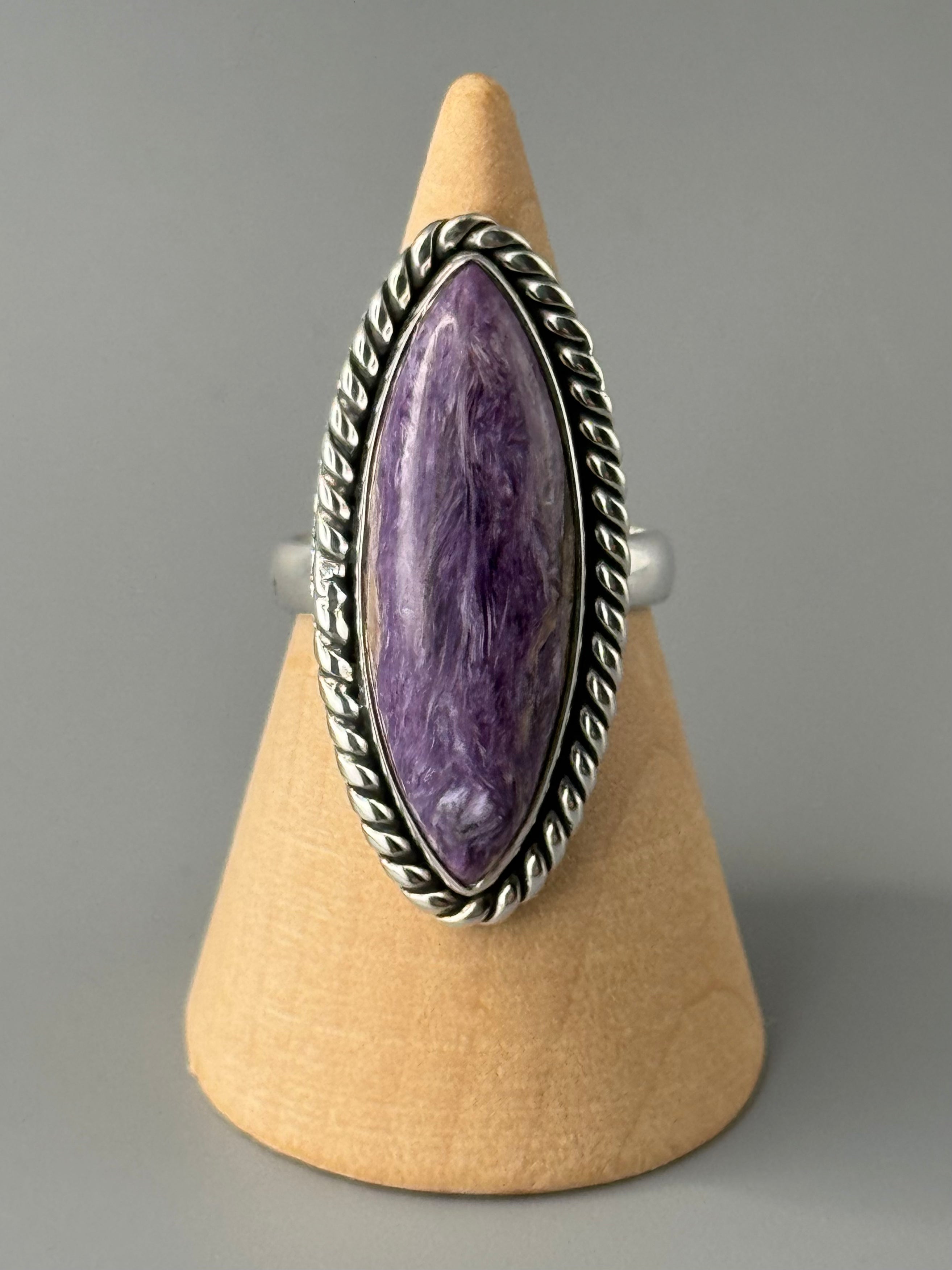 •CHAROITE - EYE• roped bezel silver ring (size 7.75)