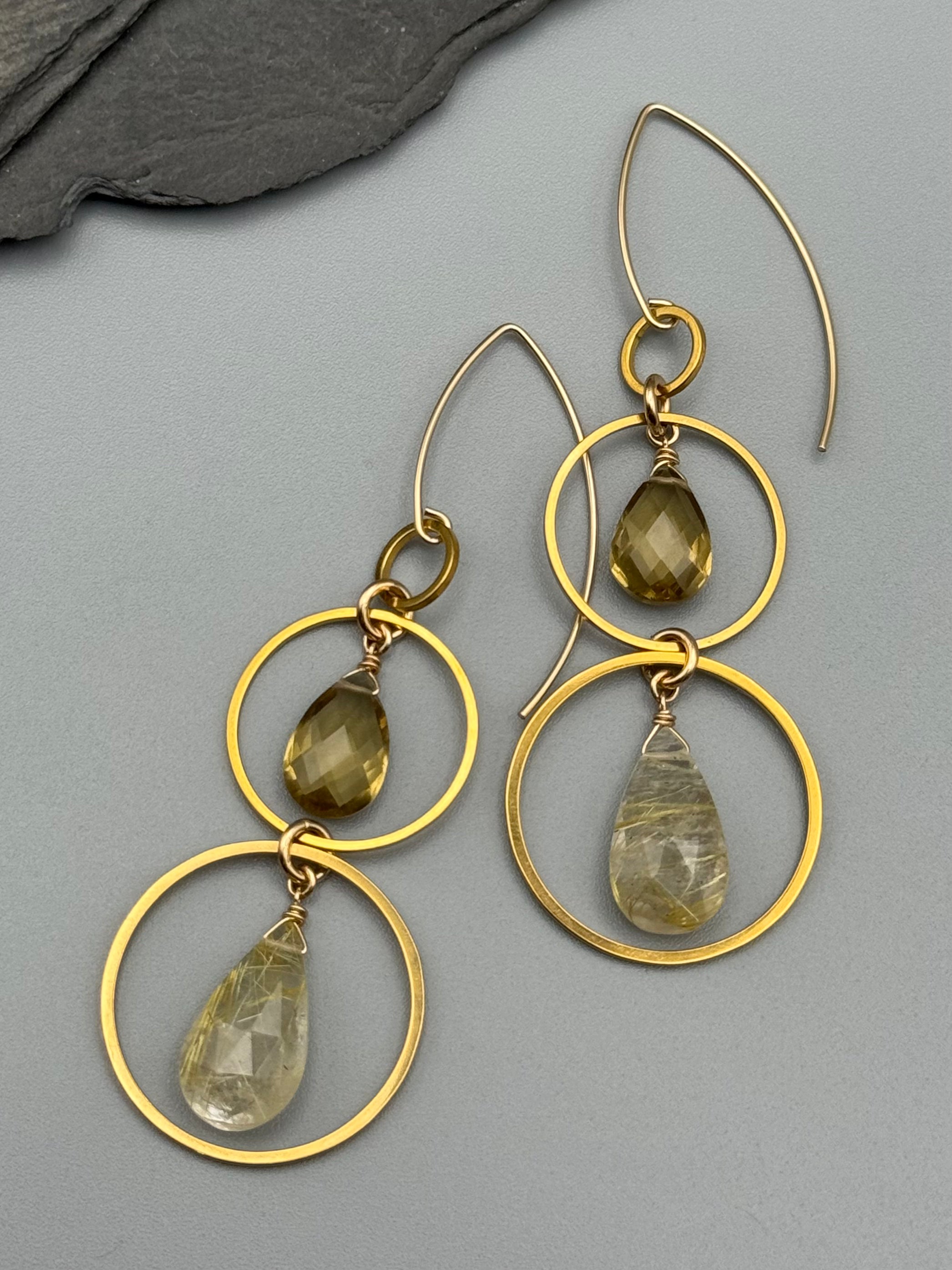 •6 OF CUPS• citrine + rutilated quartz gold earrings