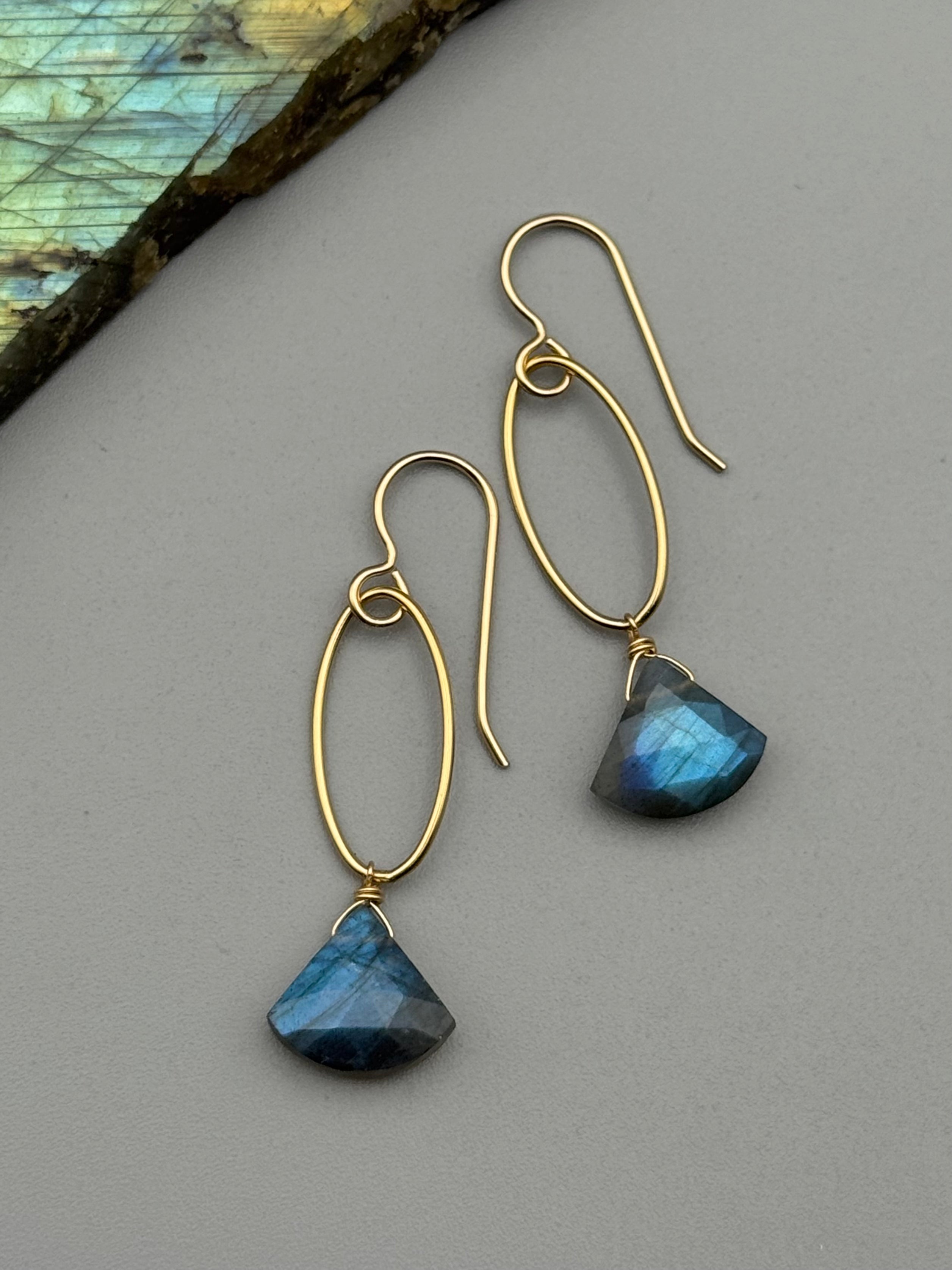 •IO• labradorite fan + gold earrings