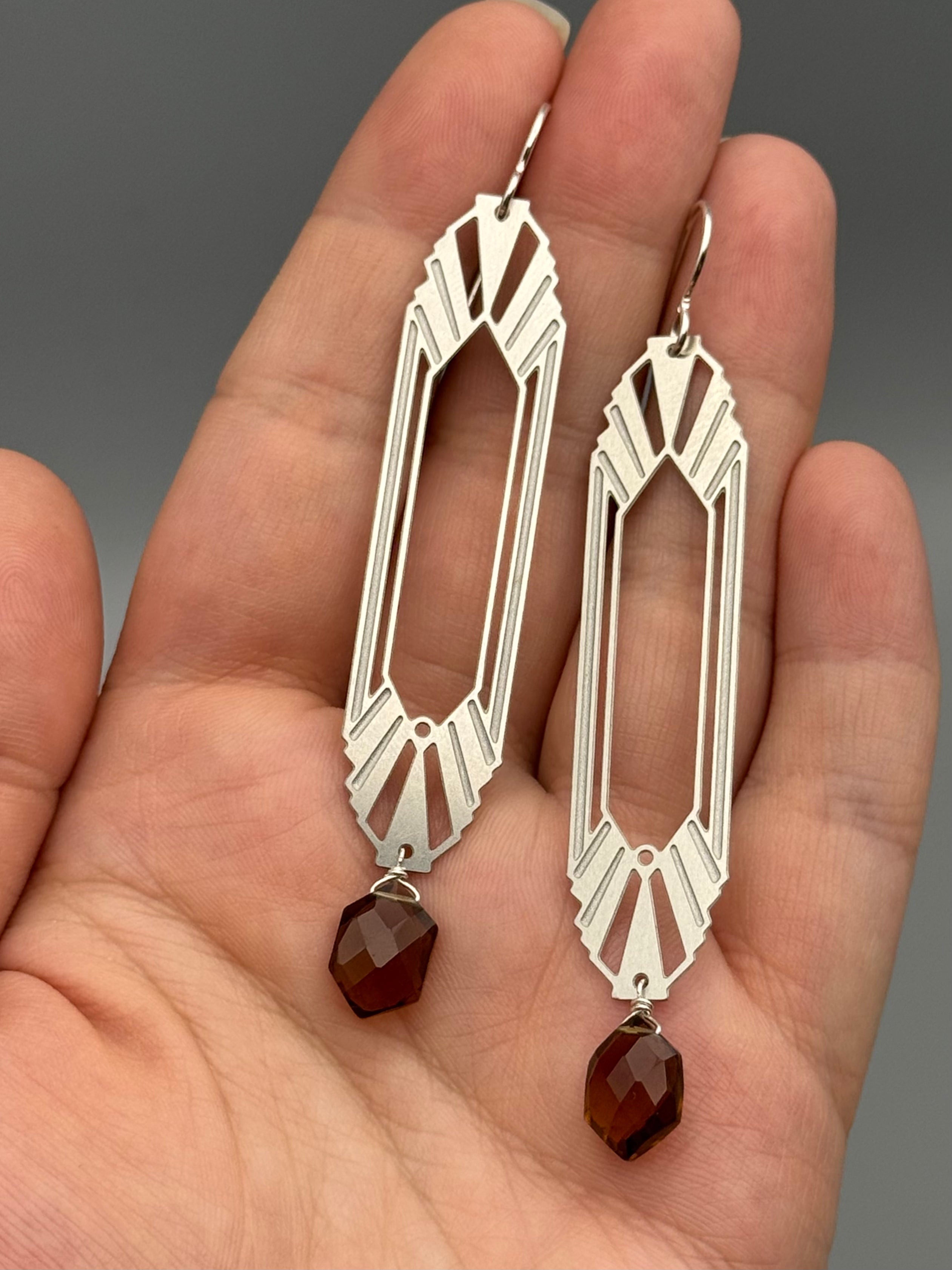 •DECO DOORWAY• smoky quartz + silver earrings