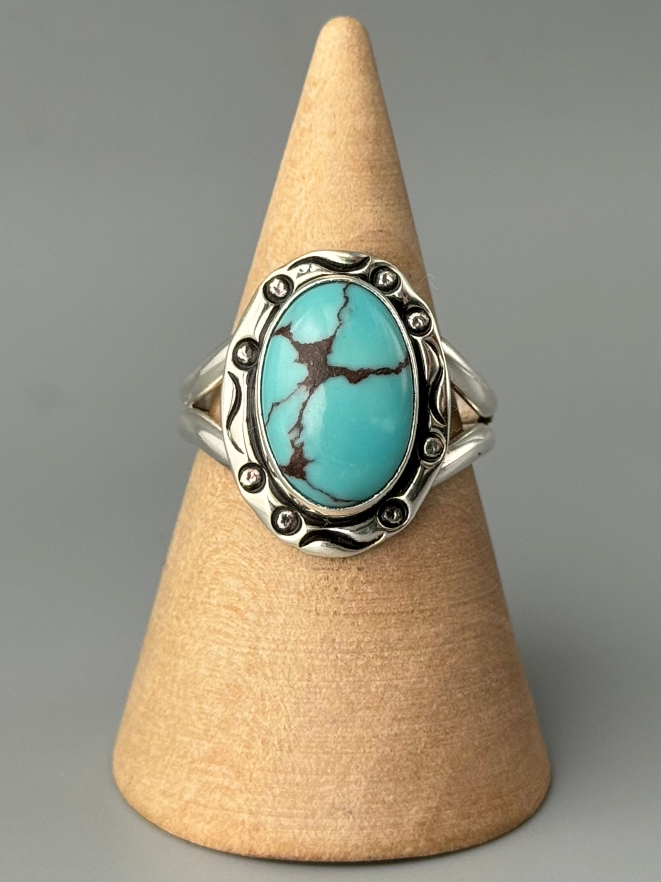 •EGYPTIAN TURQUOISE - SMUDGE• Navajo silver ring (size 9)