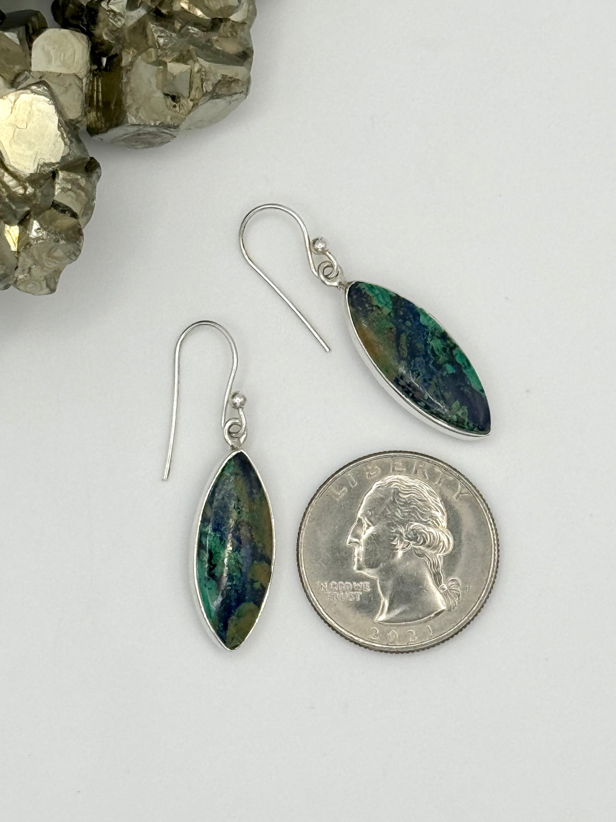 •AZURITE MALACHITE MARQUISE• silver dangle earrings