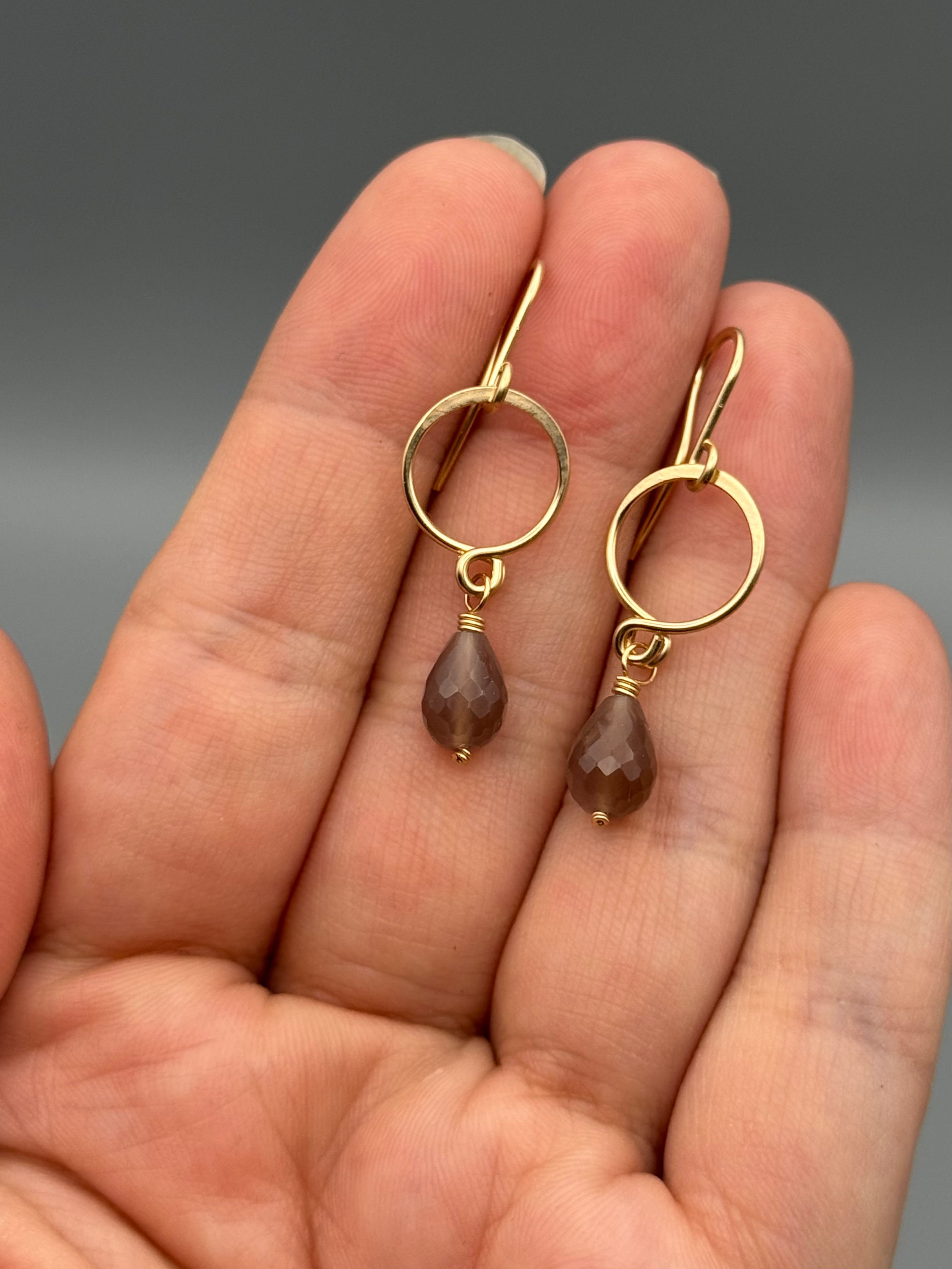 •DROPLET• chocolate moonstone + gold dangle earrings