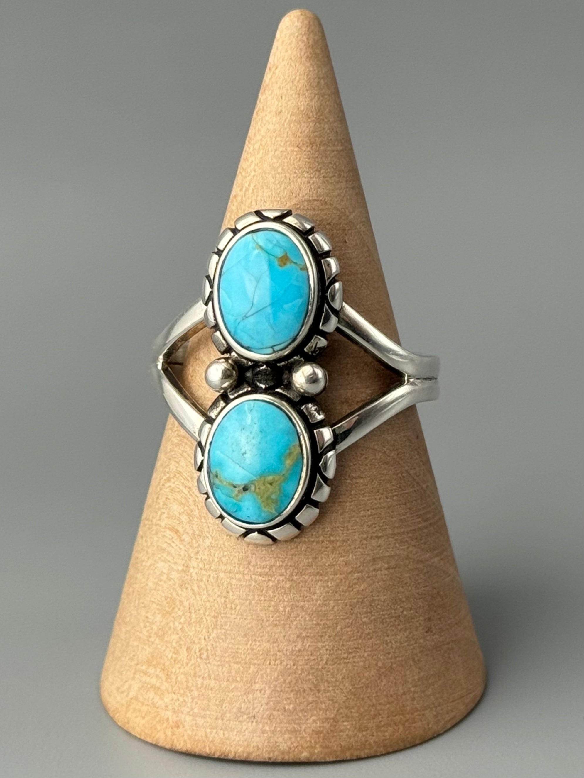 •BLUE RIDGE NEVADA TURQUOISE - NAAKI• Navajo silver ring (size 9)