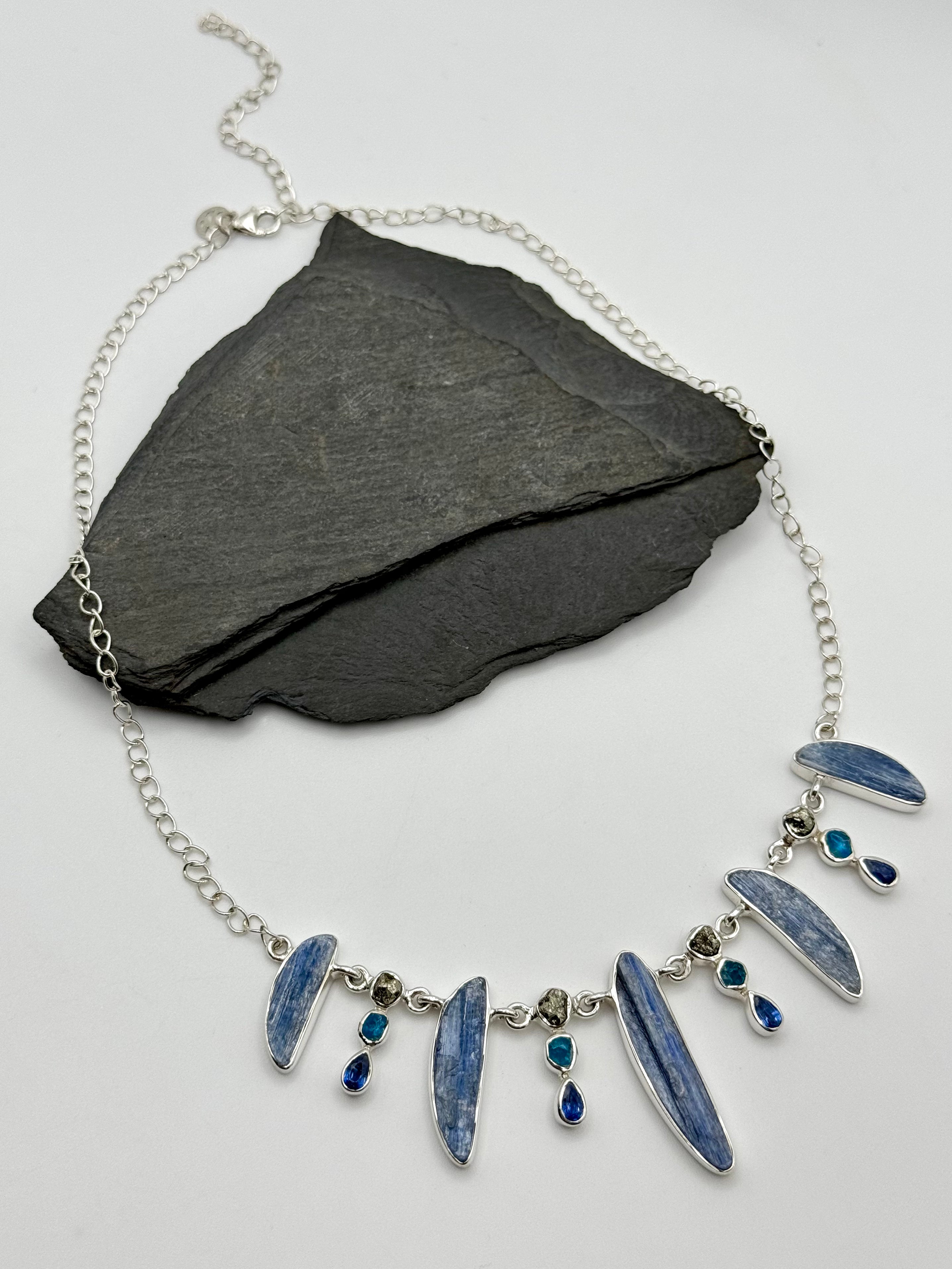 •KYANITE + PYRITE + APATITE• multi-stone + silver necklace (ADJ to 18")