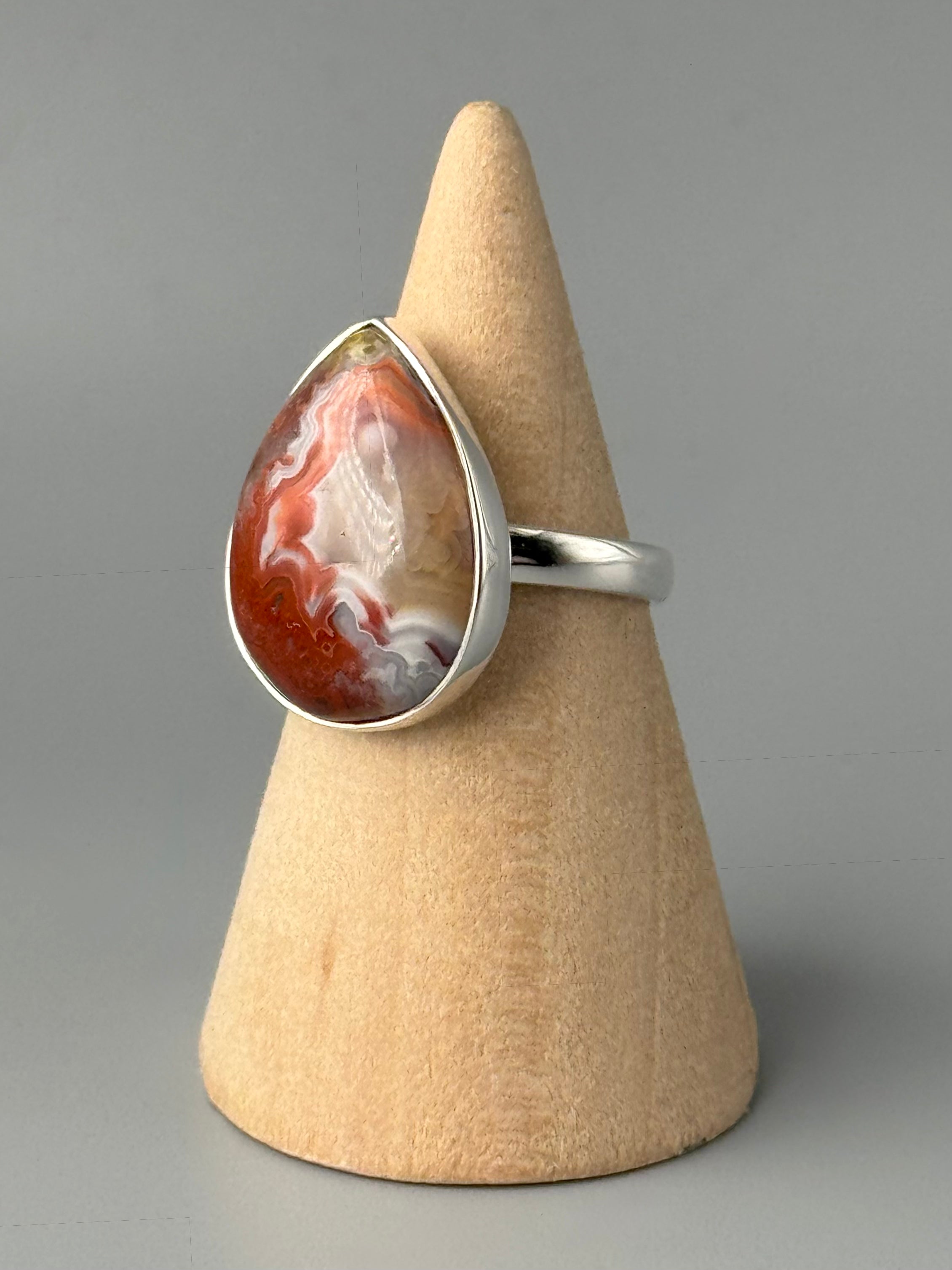 •CRAZY LACE AGATE - TEARDROP• silver ring (size 7)