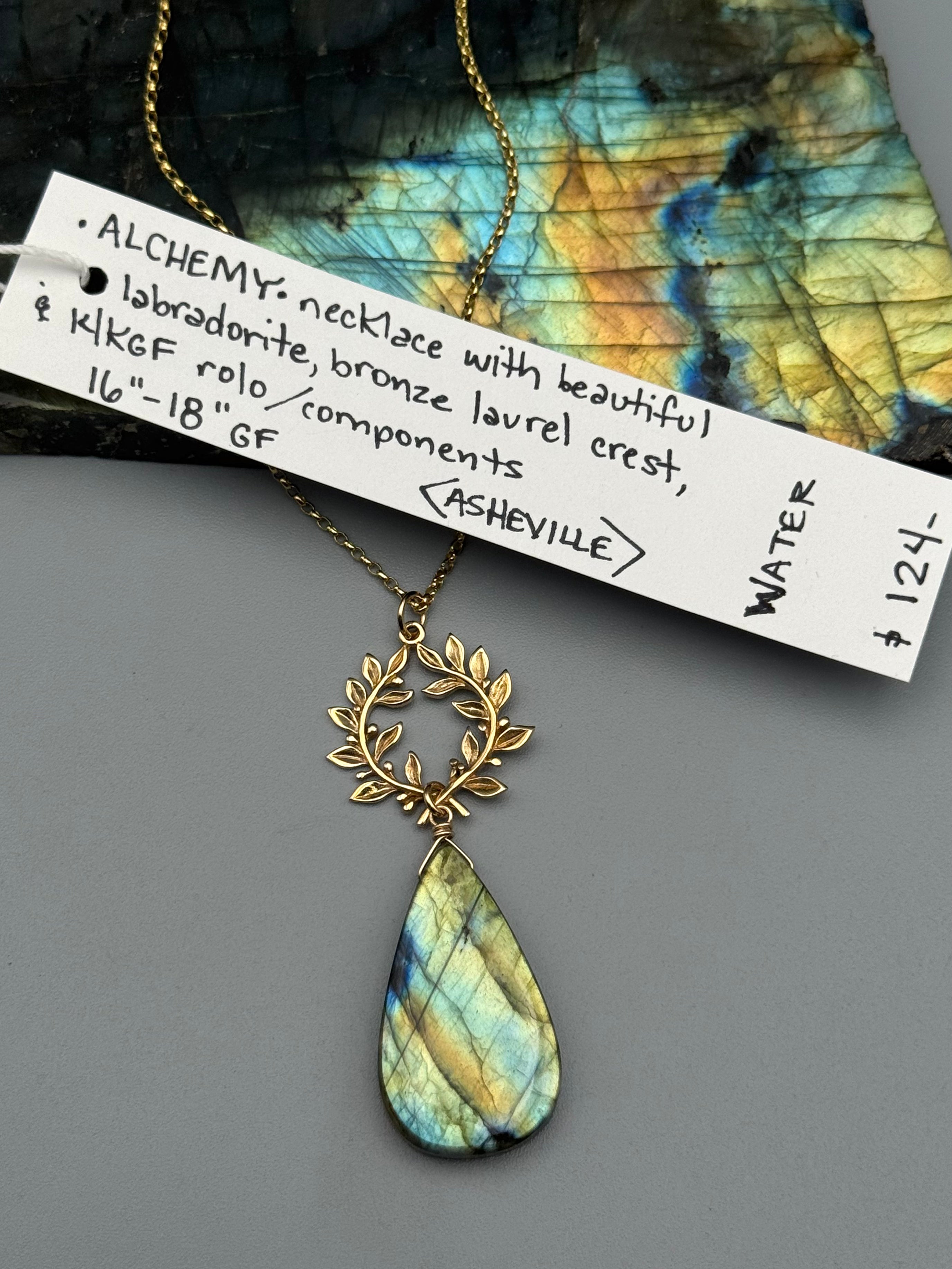 •ALCHEMY• labradorite tear + gold necklace (16"-18" long)