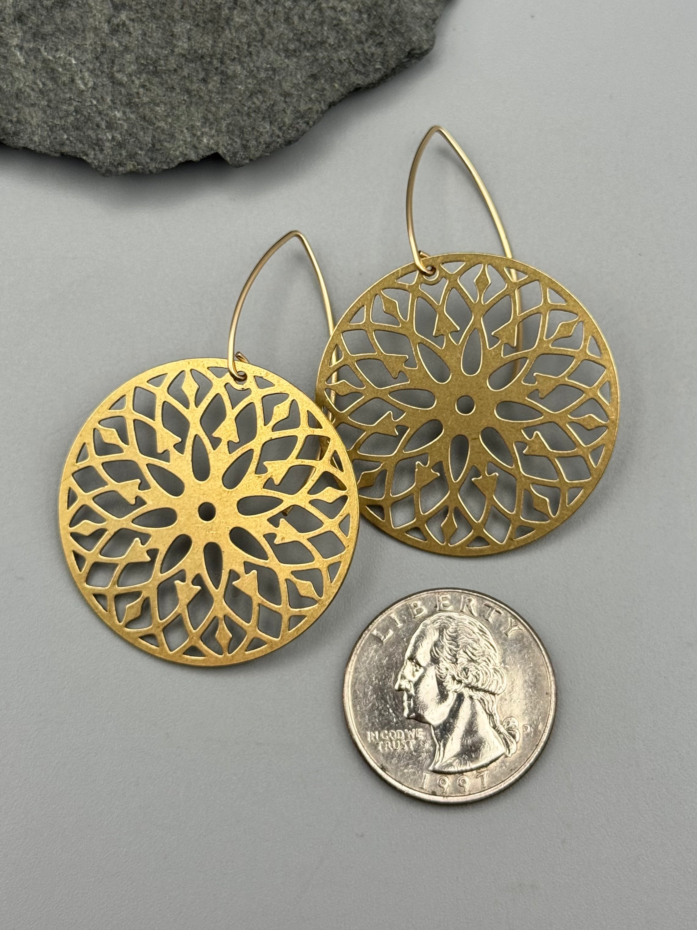 •ROSE WINDOW• gold dangle earrings