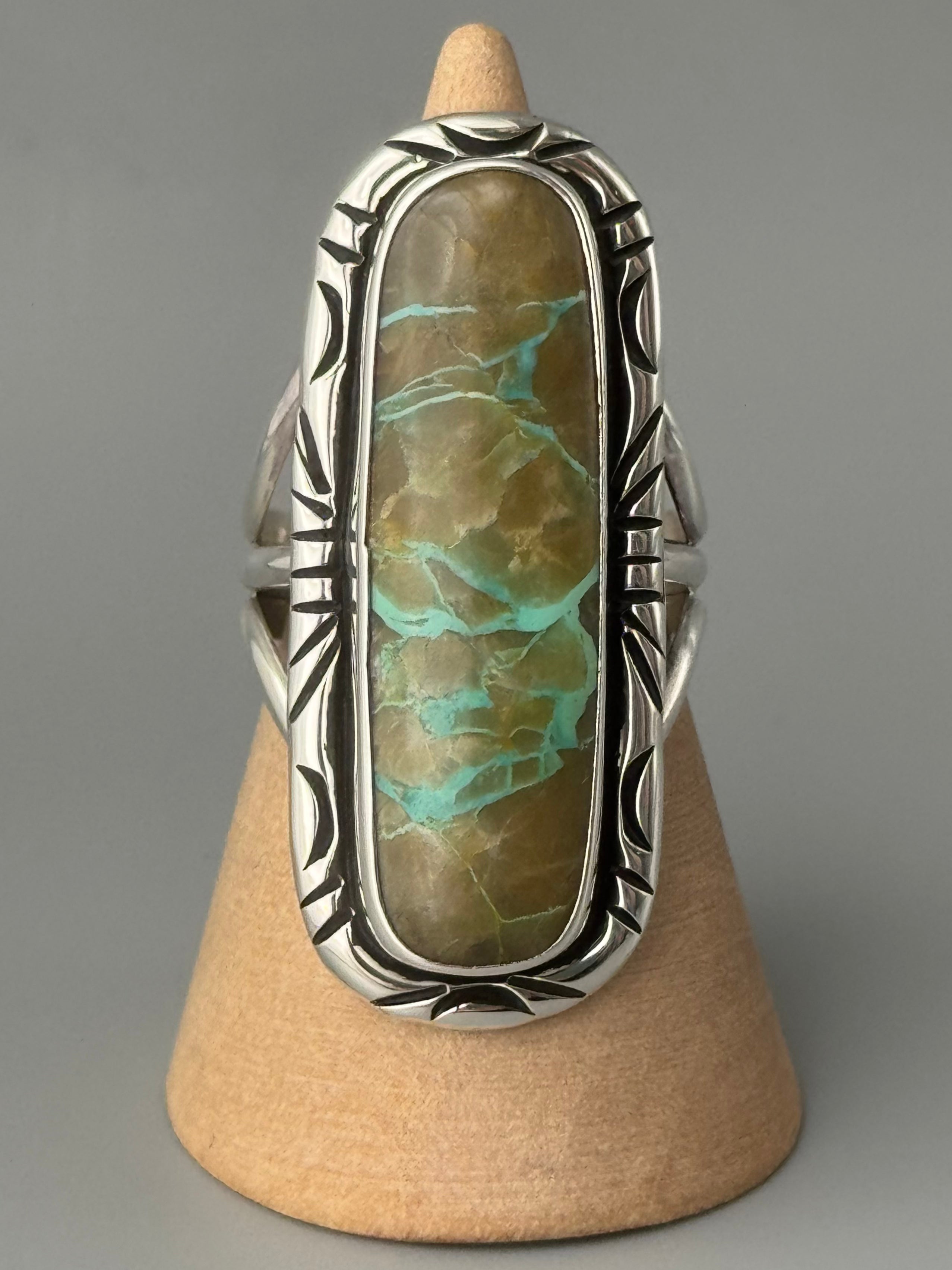 •BOULDER TURQUOISE - AZHÍ• Navajo silver ring (size 9.75)
