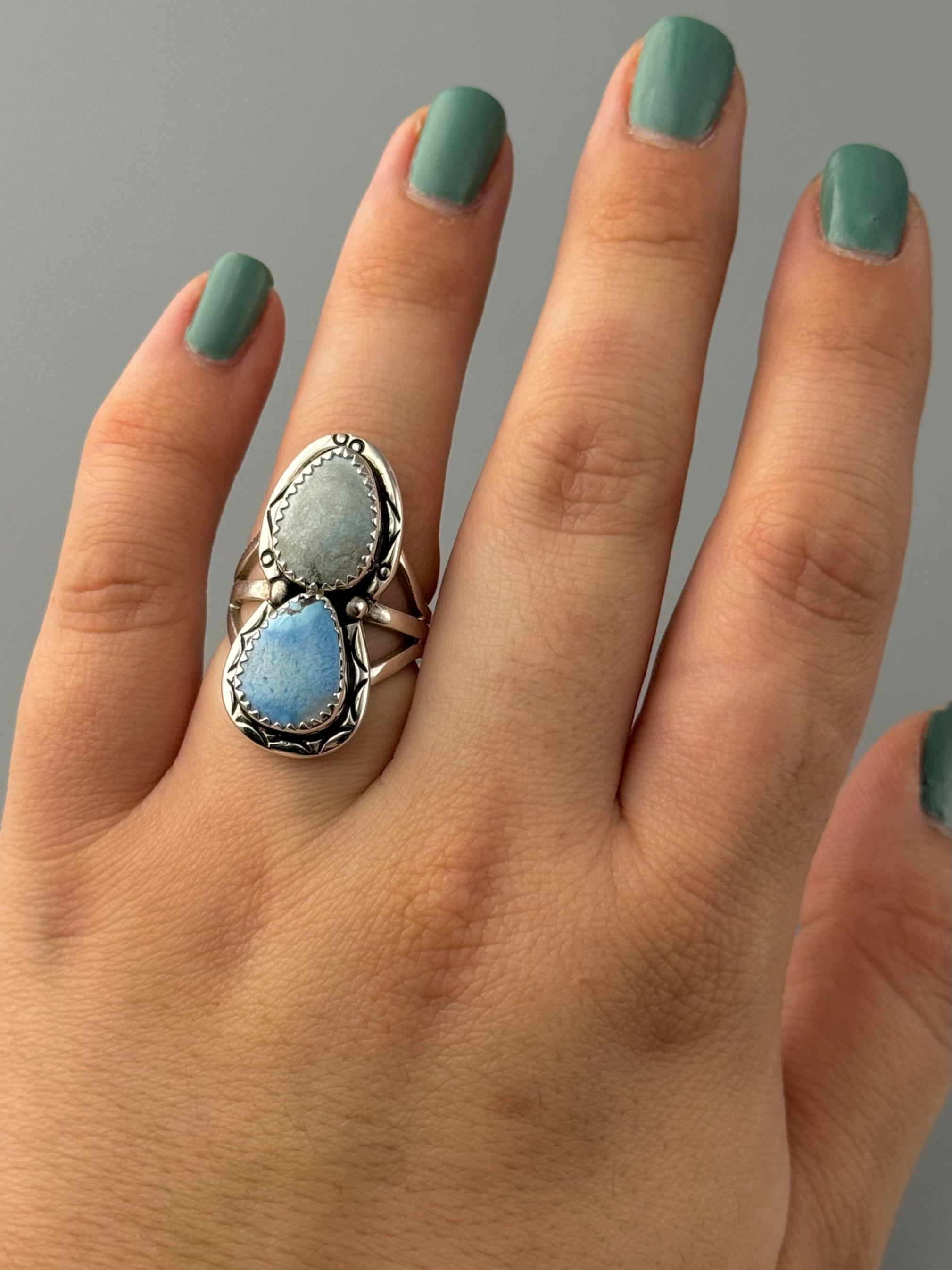 •GOLDEN HILL TURQUOISE - NAAKI• Navajo silver ring (size 6.25)