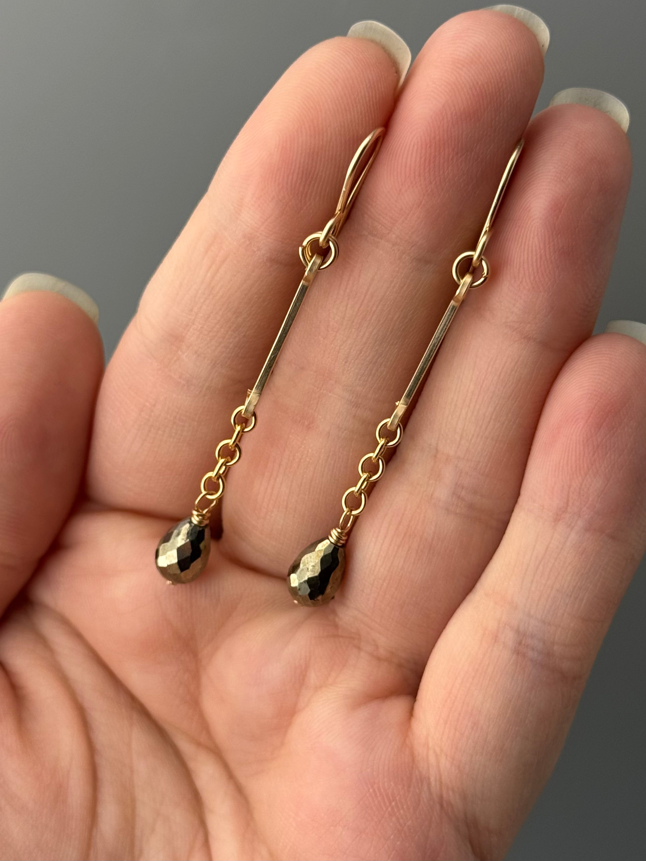 •LINEAR DROP• pyrite + gold dangle earrings