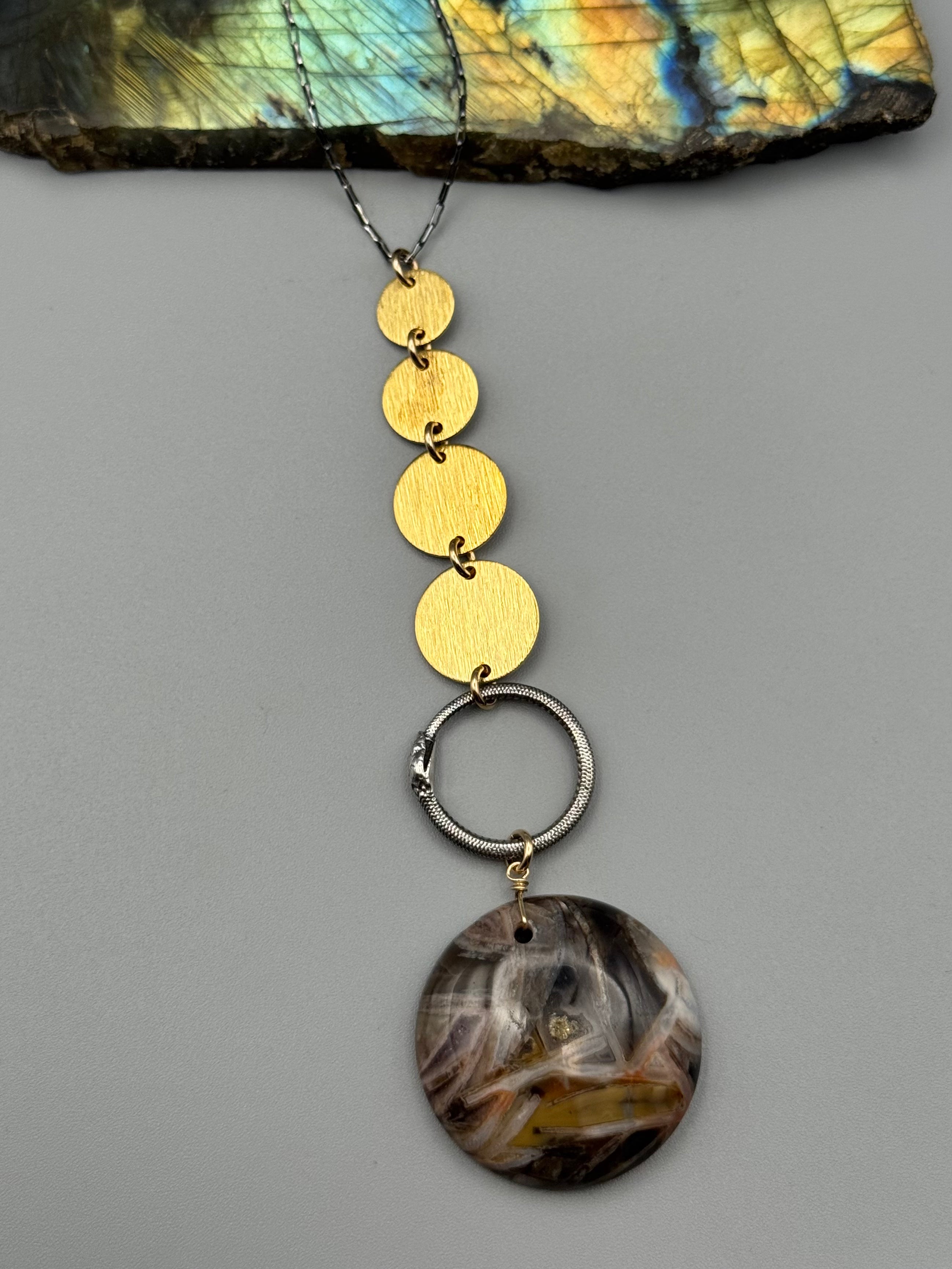 •NĀGA• stick agate + mixed metal necklace (26"-28" long)